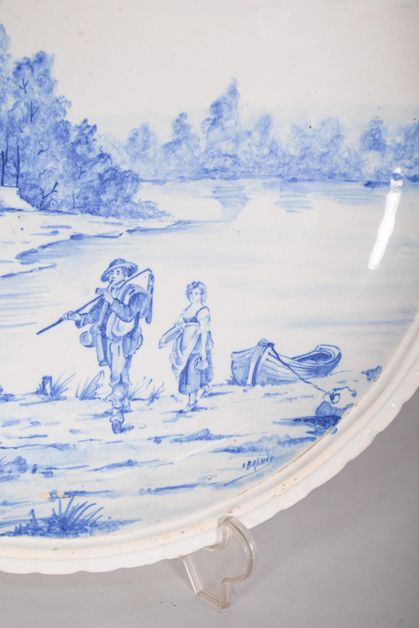 Portugais Assiette en céramique, décorée en bleu sur blanc en vente