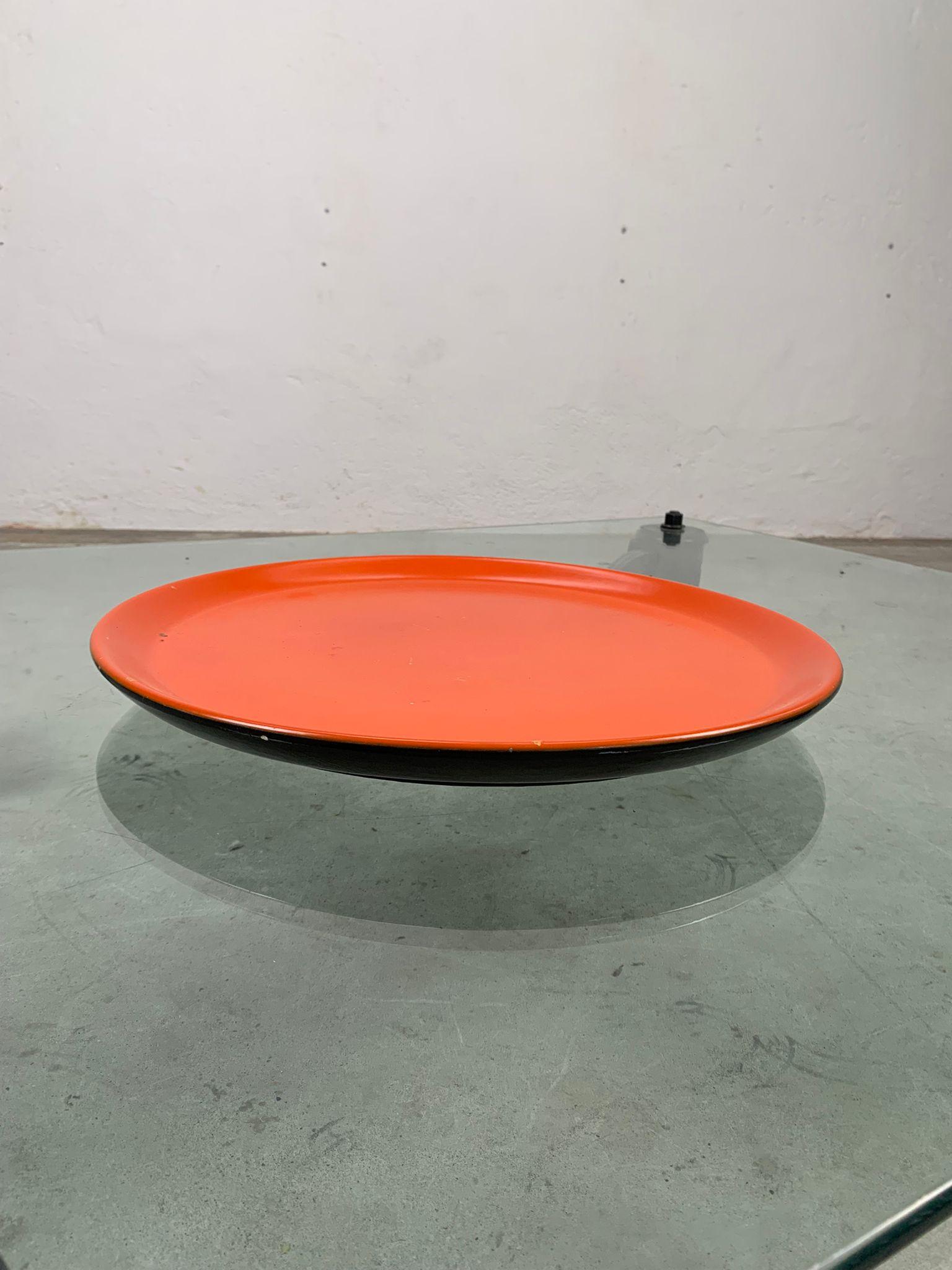 Mid-Century moderno Ceramic plate glazed in orange and black, Lenci Torino, 1960s in vendita