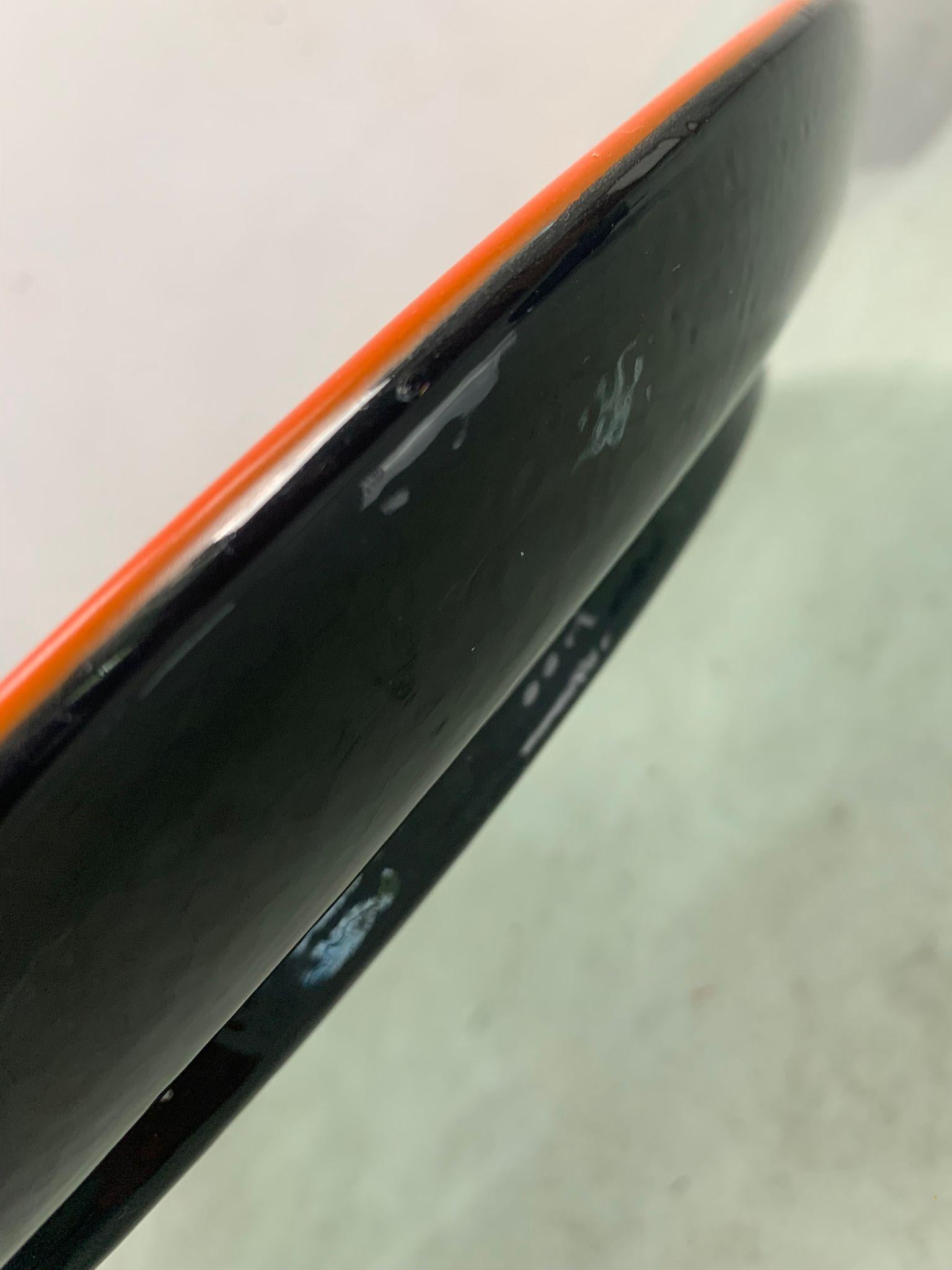 Ceramica Ceramic plate glazed in orange and black, Lenci Torino, 1960s in vendita