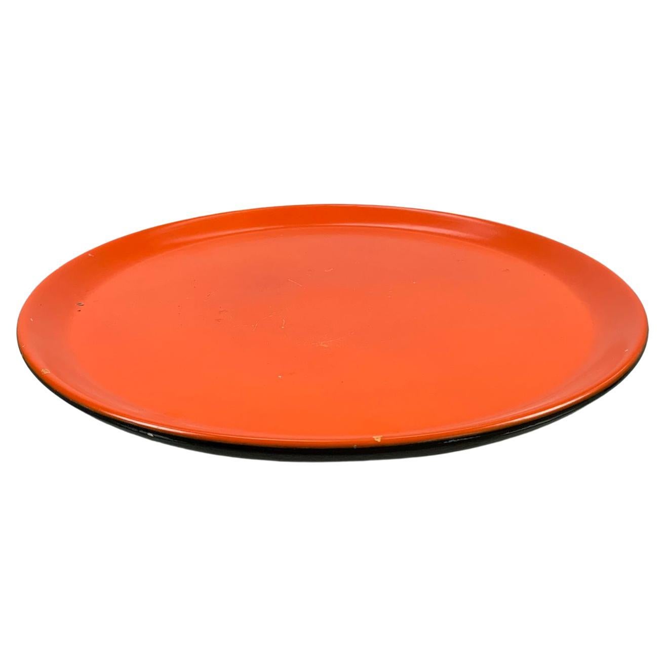 Ceramic plate glazed in orange and black, Lenci Torino, 1960s in vendita
