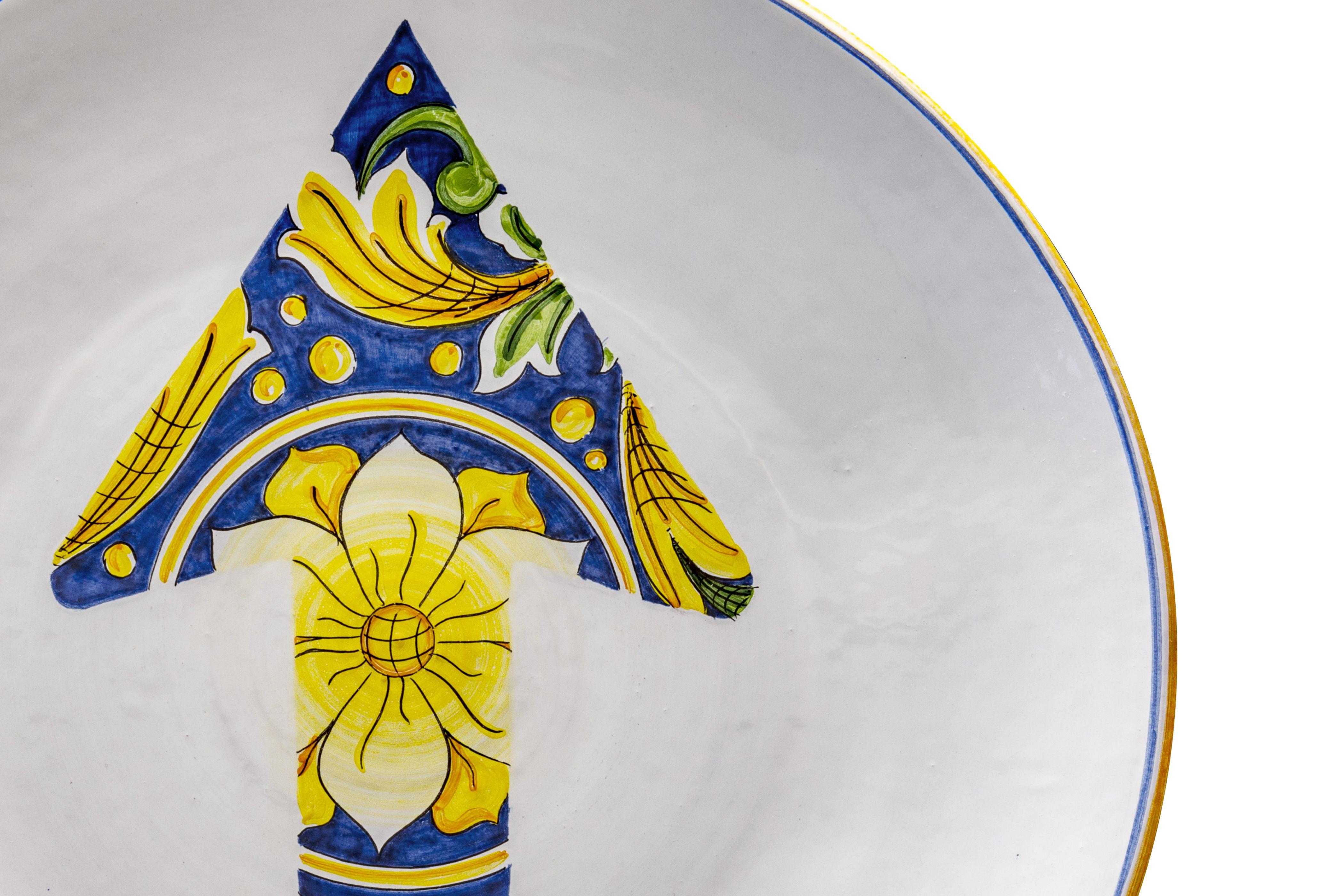 Italian Large Ceramic Plate Hand Painted Glazed Majolica Italy Contemporary 21st Century For Sale