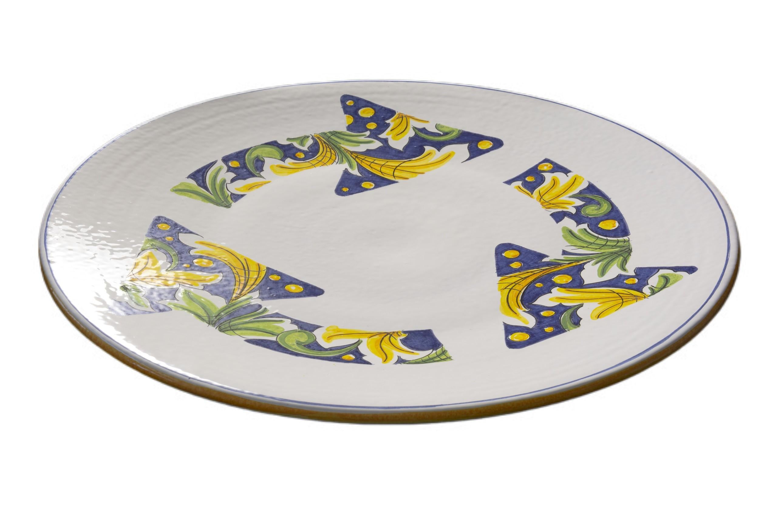 Italian Large Ceramic Plate Hand Painted Glazed Majolica Italy Contemporary 21st Century For Sale