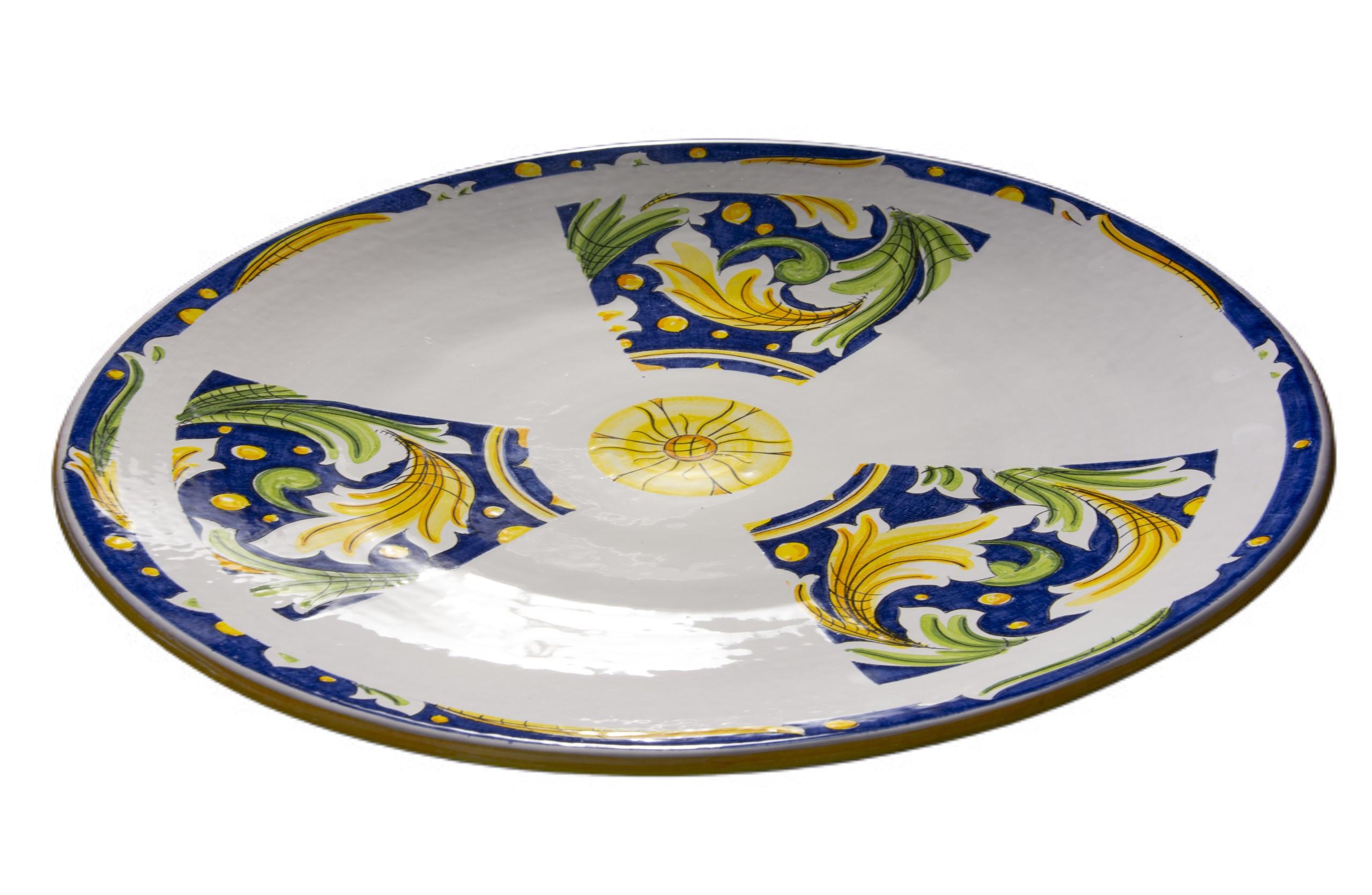 Hand-Painted Large Ceramic Plate Hand Painted Glazed Majolica Italy Contemporary 21st Century For Sale
