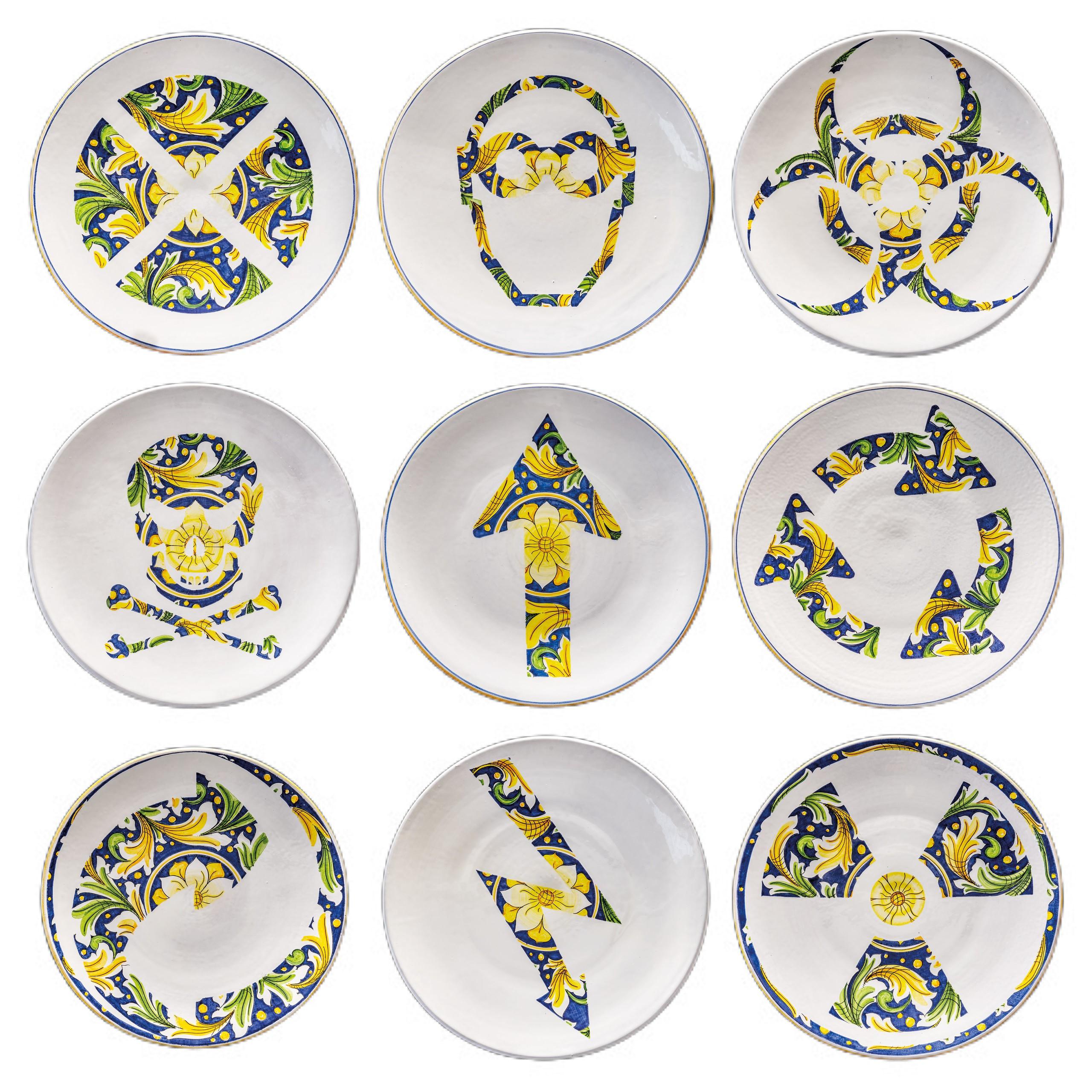 Ceramic Plate Hand Painted Glazed Earthenware Italian Contemporary 1