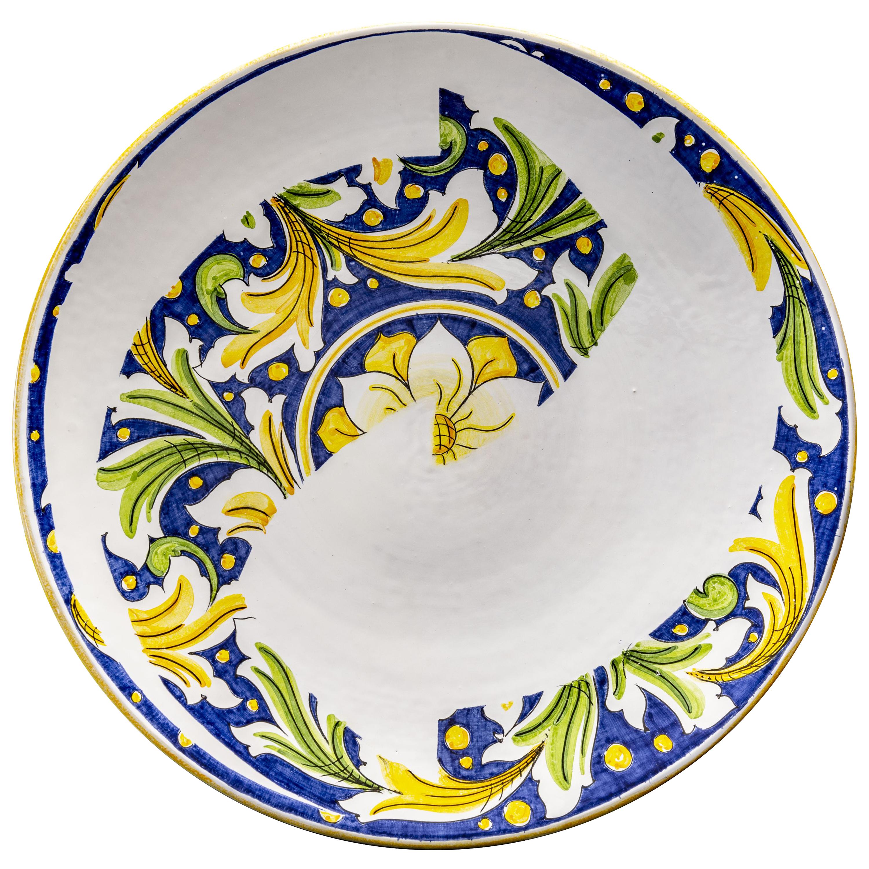Ceramic Plate Hand Painted Glazed Earthenware Italian Contemporary For Sale