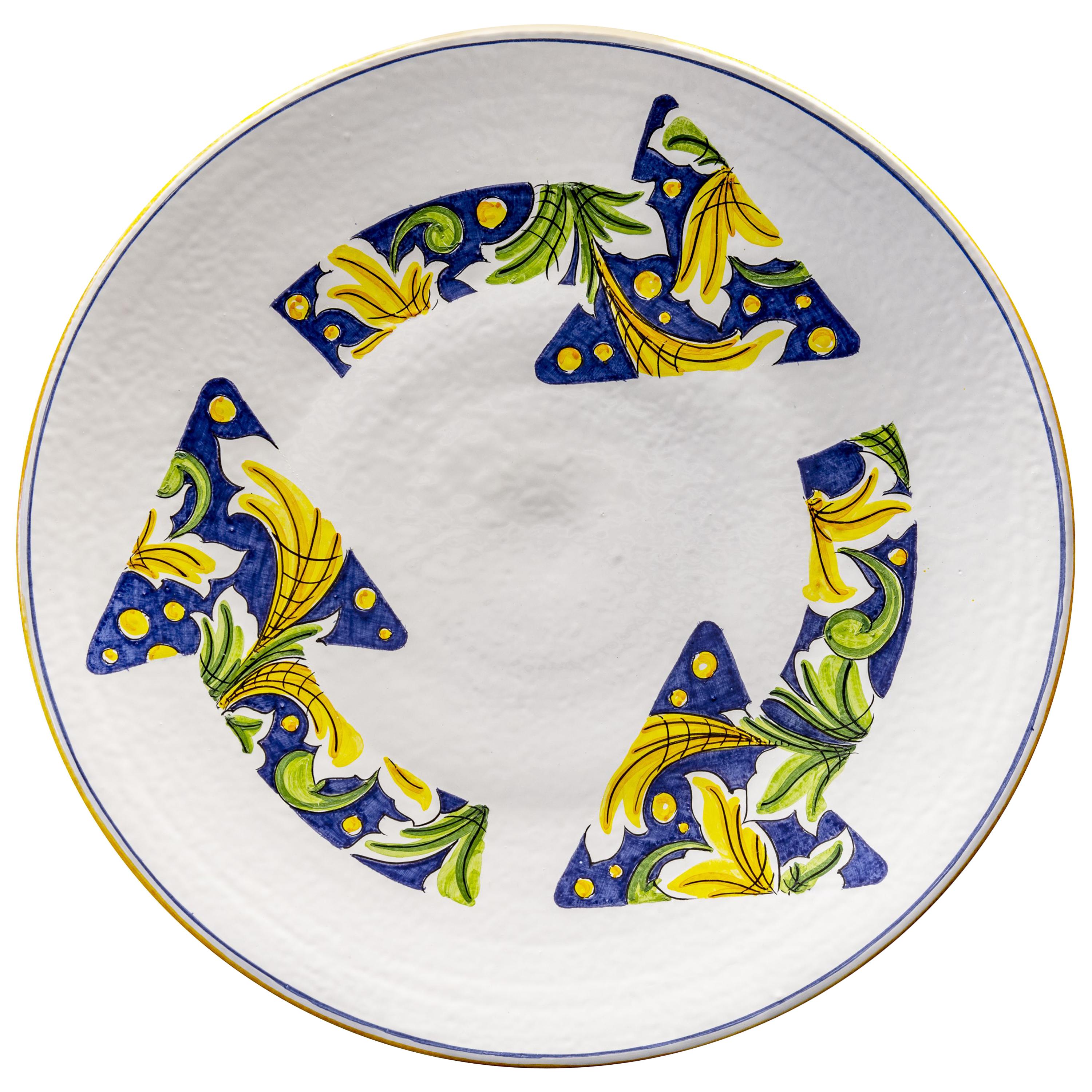Large Ceramic Plate Hand Painted Glazed Majolica Italy Contemporary 21st Century For Sale