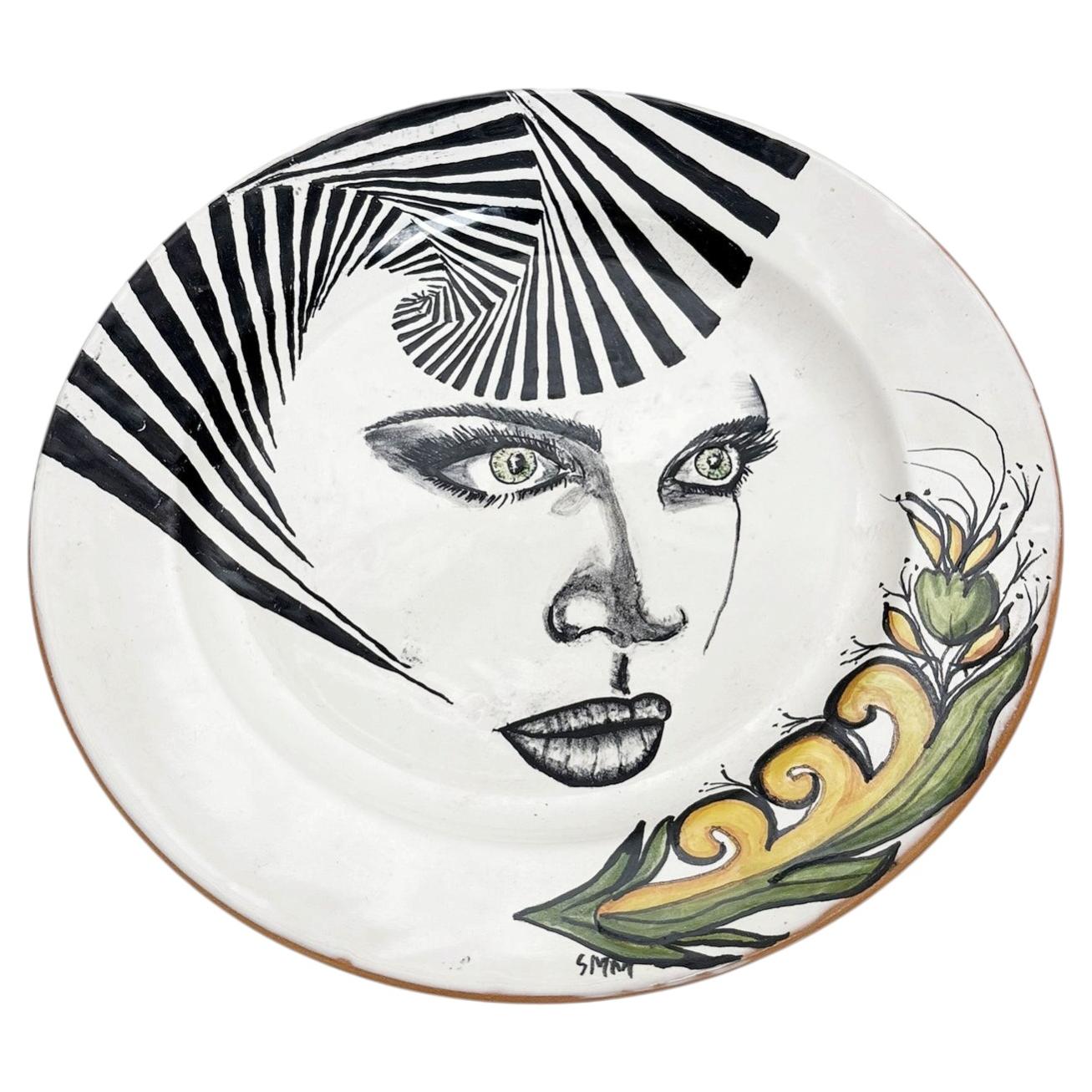 Ceramic plate, signed, France, 1980