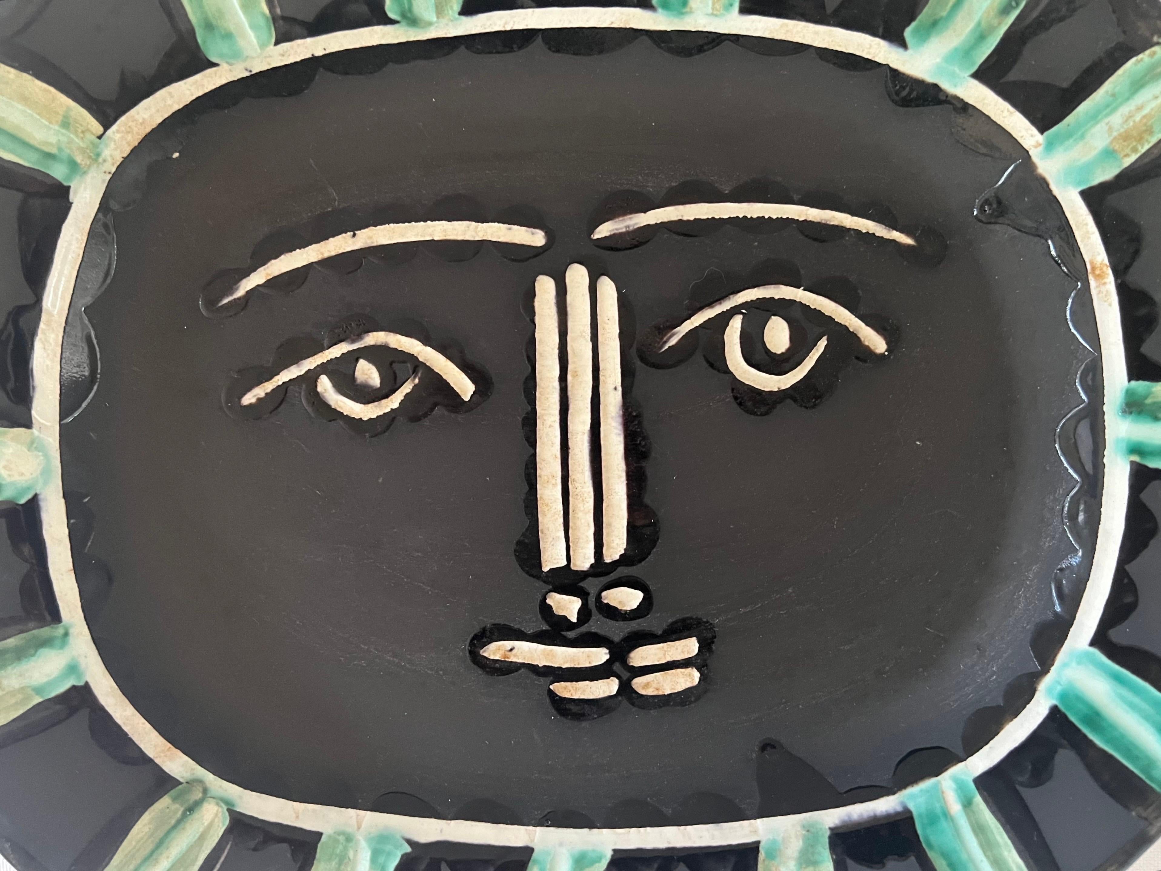 Mid-Century Modern Ceramic Plate Visage Gris 'Grey Face' A.R. 206 by Pablo Picasso & Madoura, 1953 For Sale