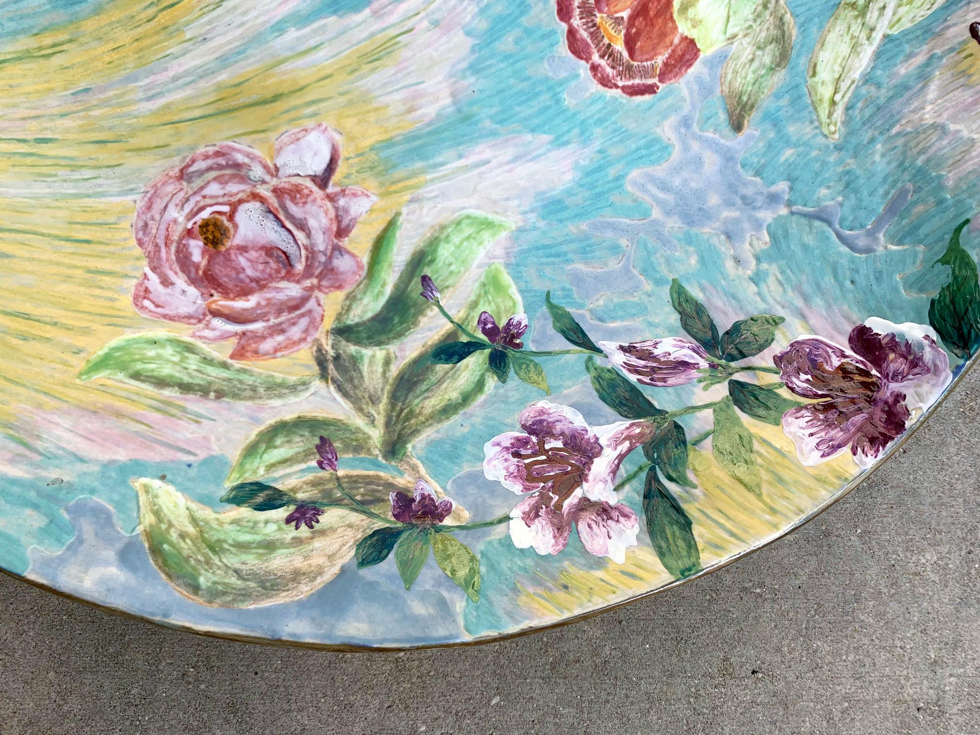 Thai Ceramic Plate with Hand Painted Floral Designs