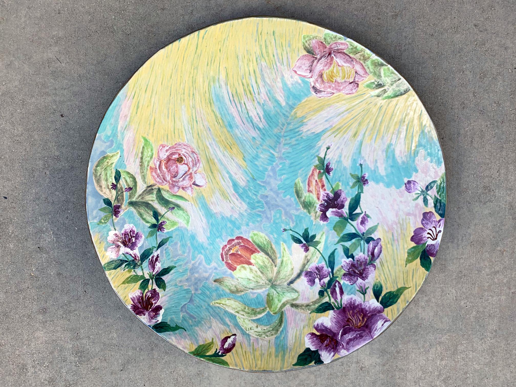 Ceramic Plate with Hand Painted Floral Designs 2