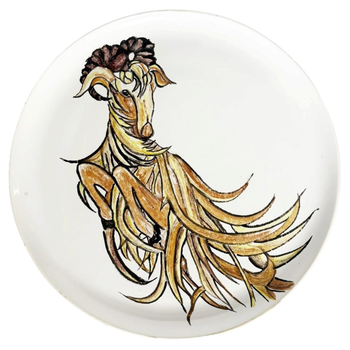 Ceramic Plate with Ram's Head Decoration, France, 1990s For Sale