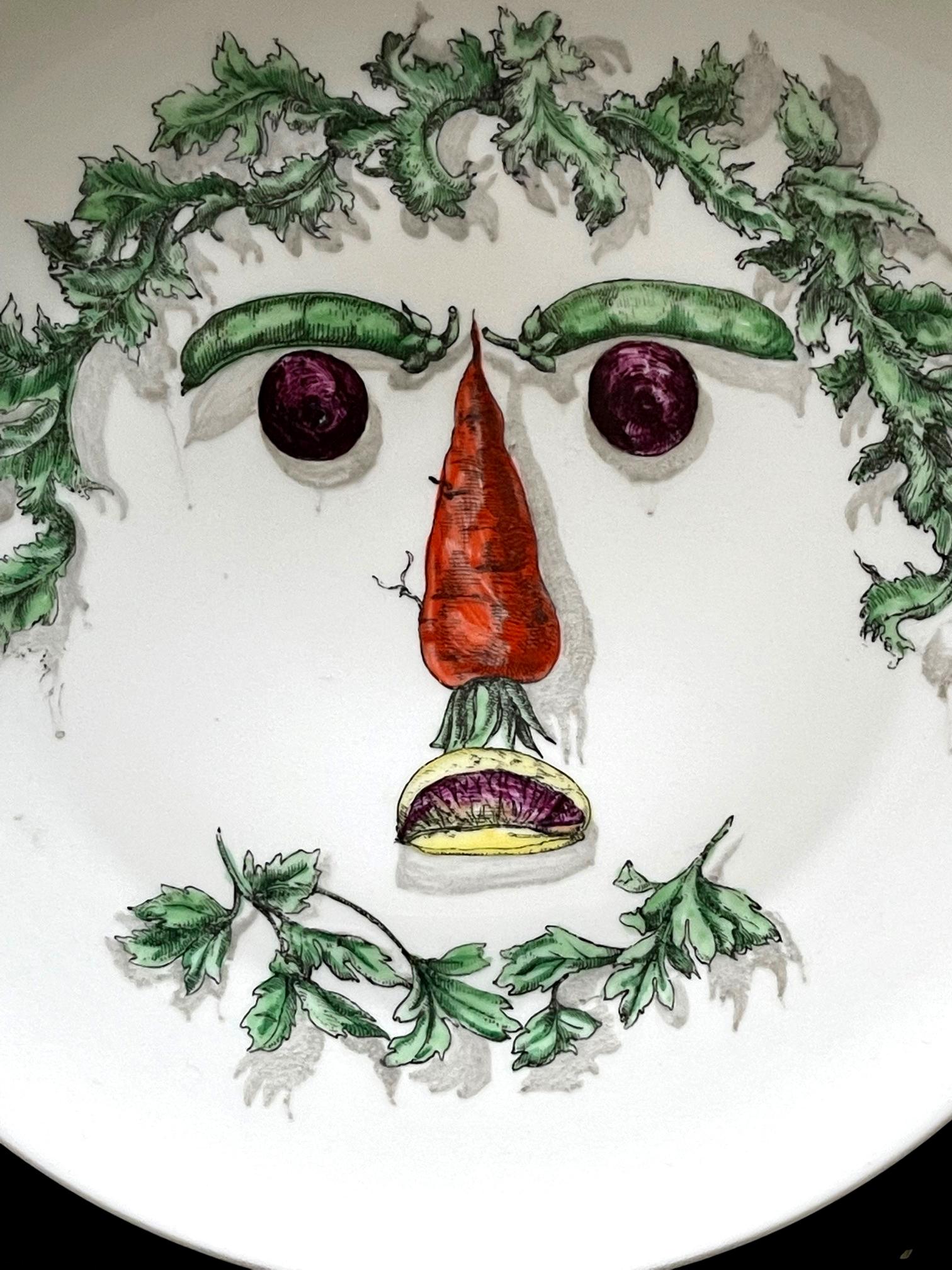 Modern Ceramic Plate with Vegetable Face Fornasetti For Sale