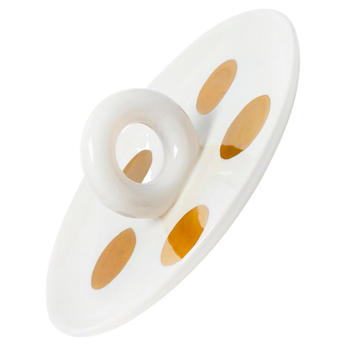 Ceramic Platter Aniela / Gold Dots by Malwina Konopacka For Sale
