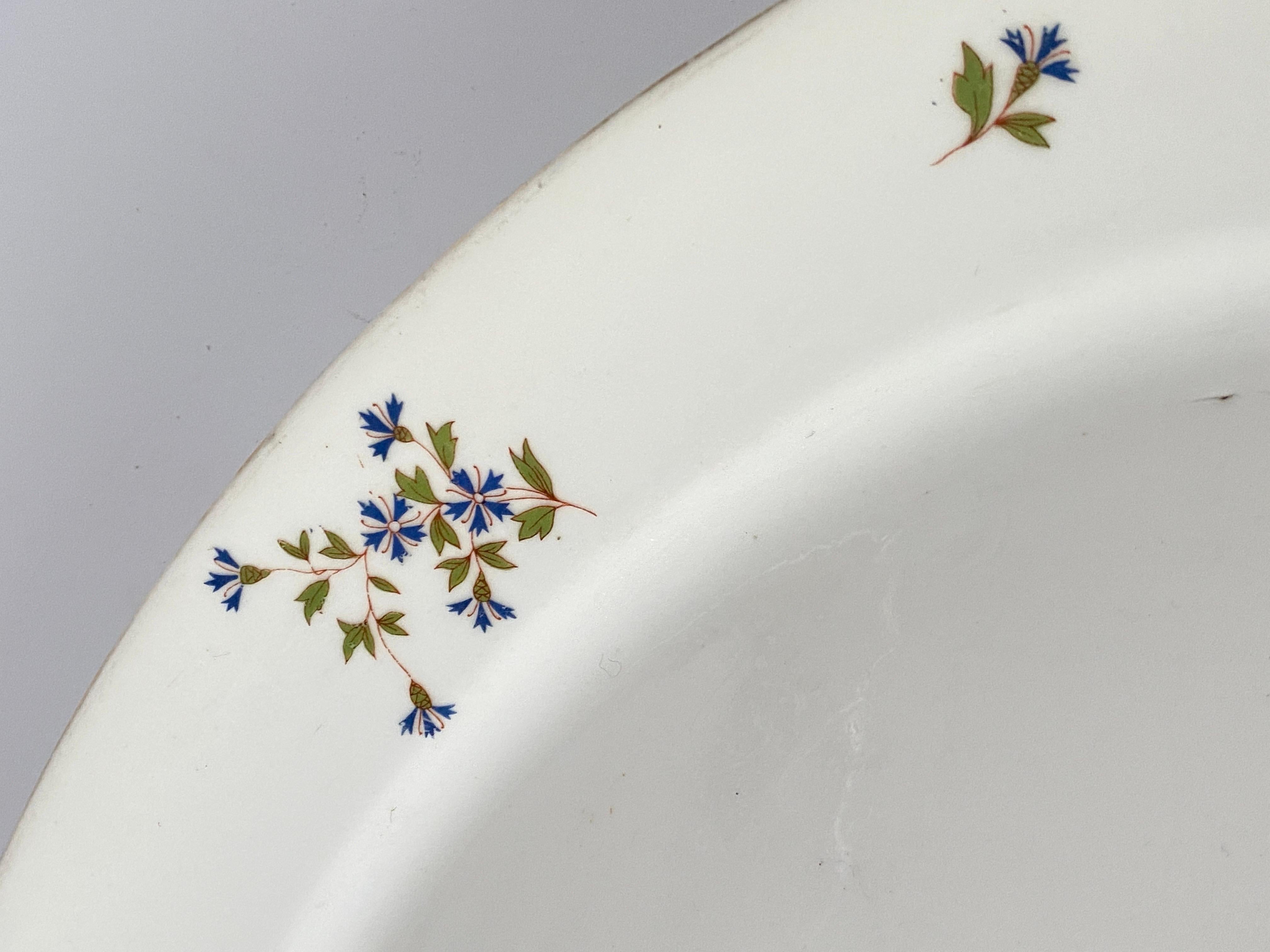Ceramic Platter, in White Color, Blue and Green Flowers, France, circa 1930 2