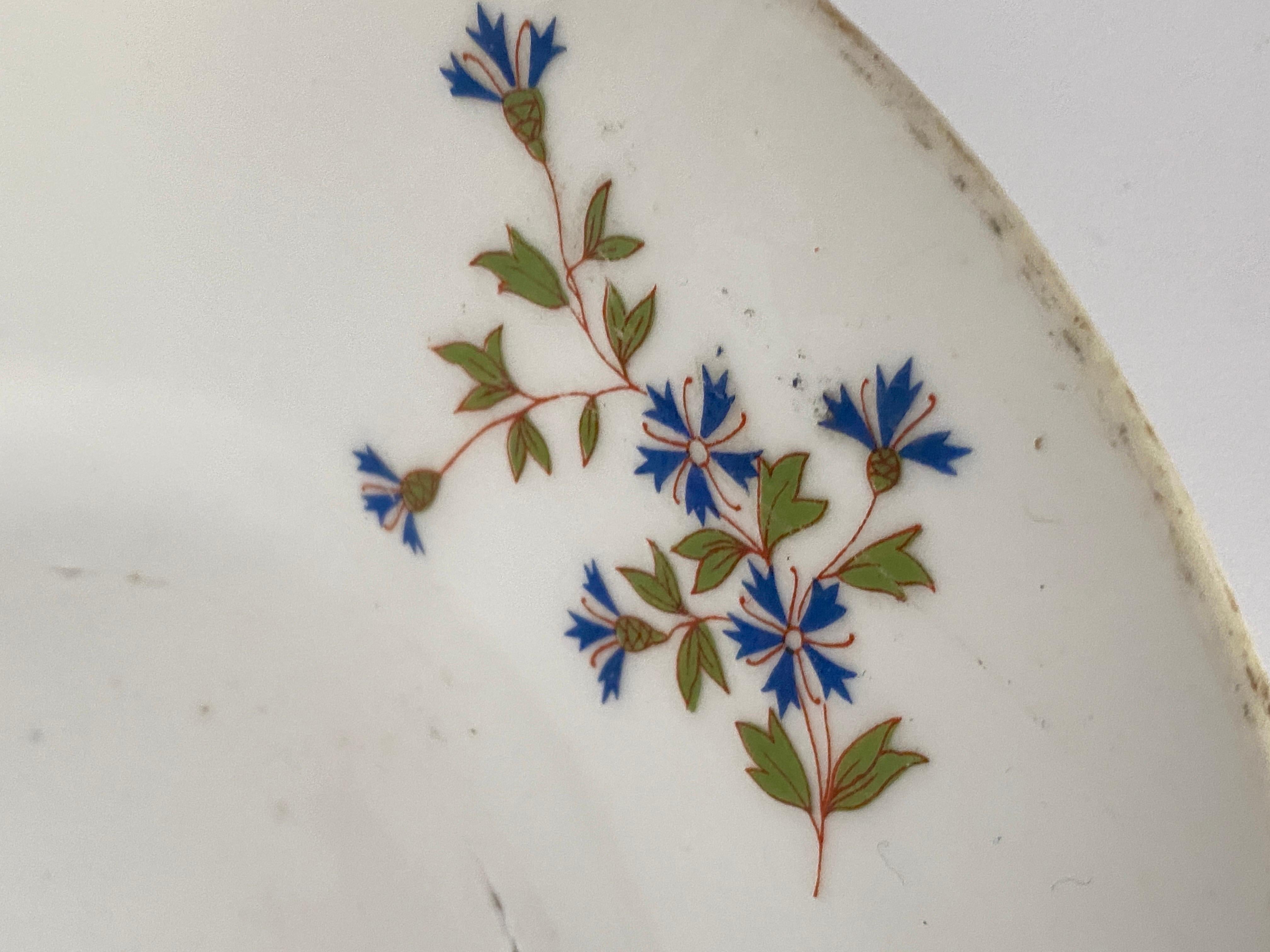 Ceramic Platter, in White Color, Blue and Green Flowers, France, circa 1930 3