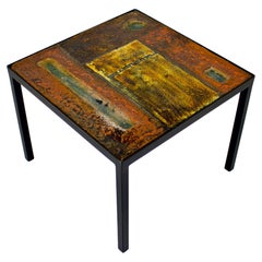 Ceramic Polychrome and Fused Glass French Side Table c1970, Vallauris