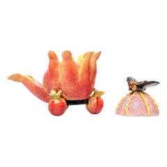 Ceramic Pomegranate And Butterfly Jewelry Box , hand made in South Africa