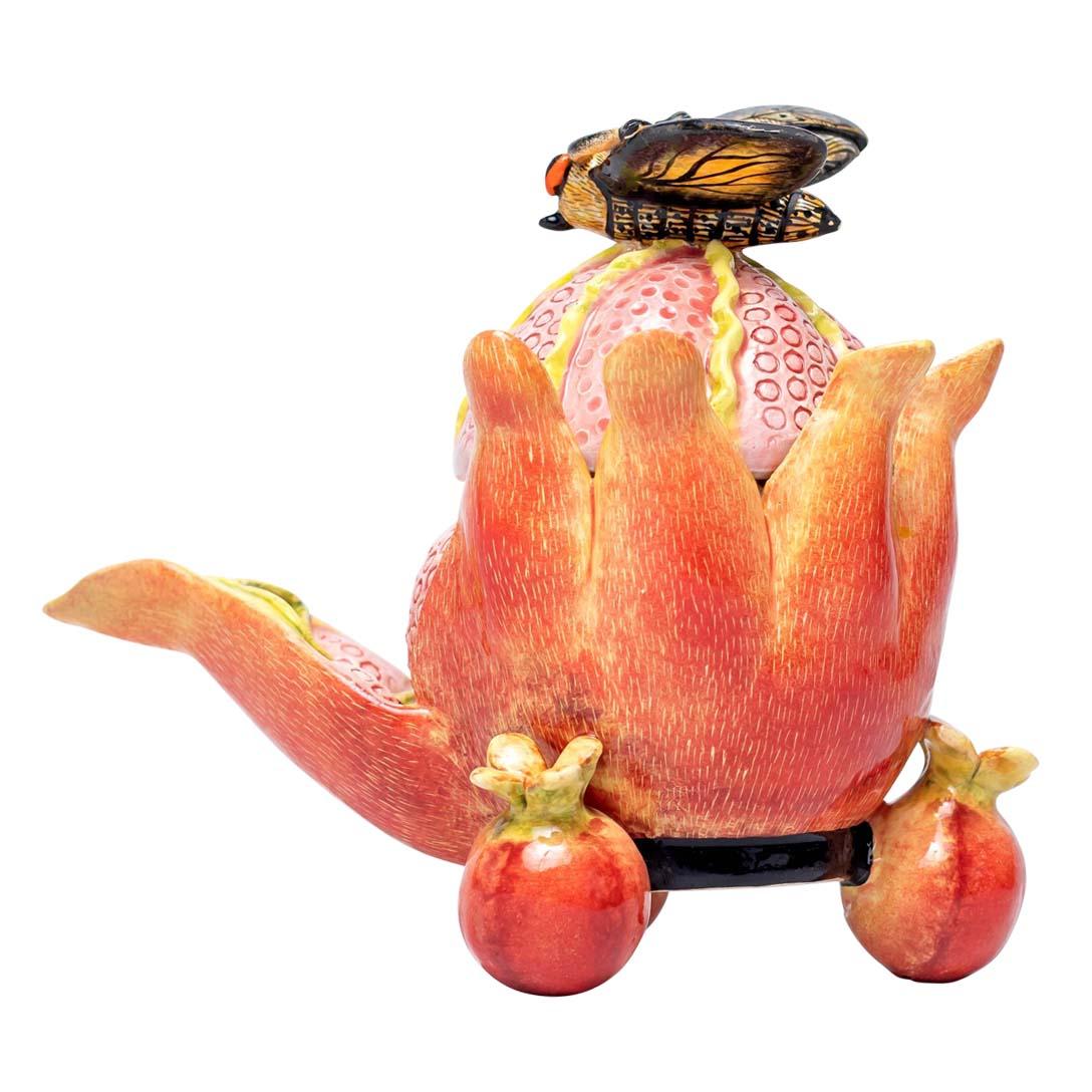 South African Ceramic Pomegranate And Butterfly Jewelry Box  , hand made in South Africa For Sale