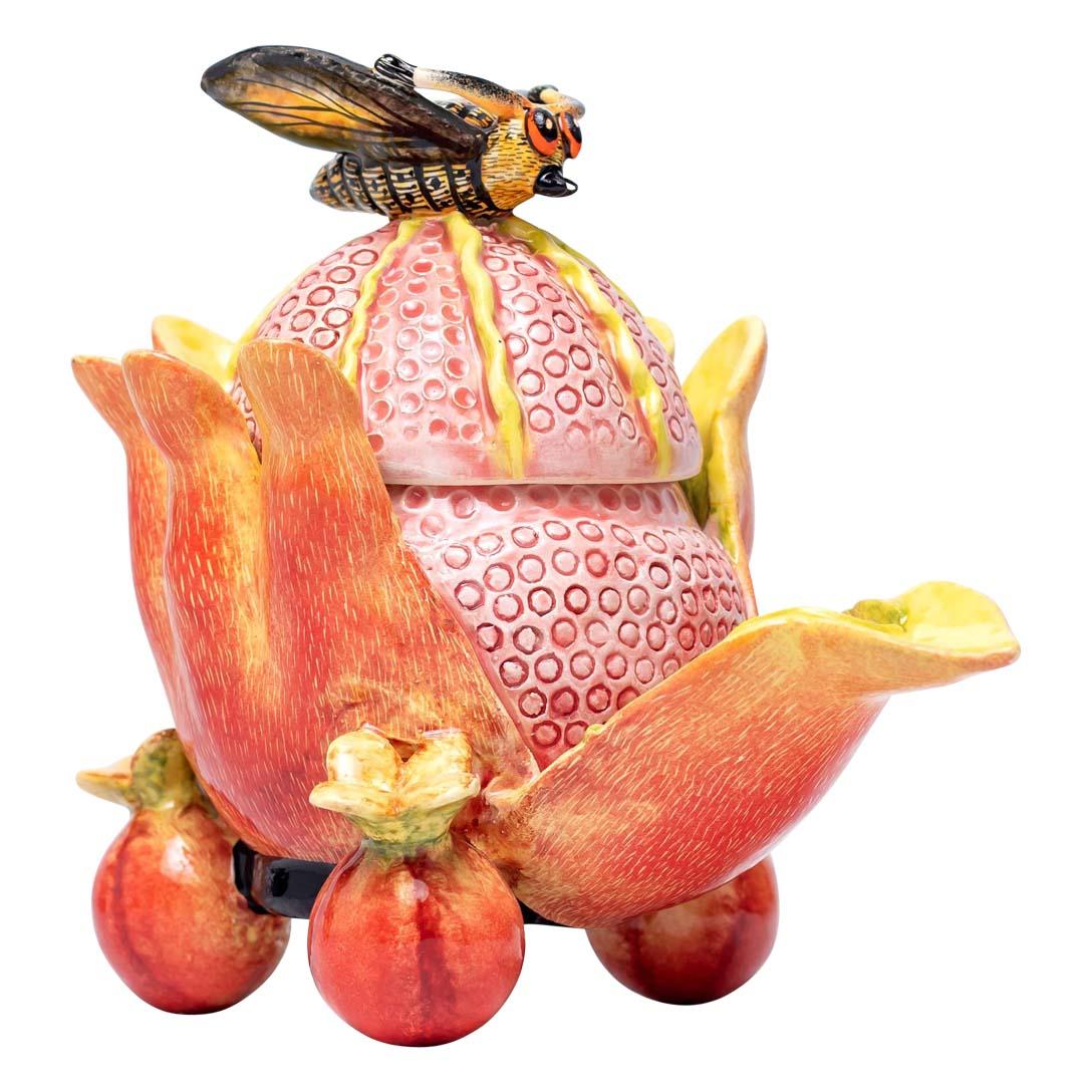 Fired Ceramic Pomegranate And Butterfly Jewelry Box  , hand made in South Africa For Sale