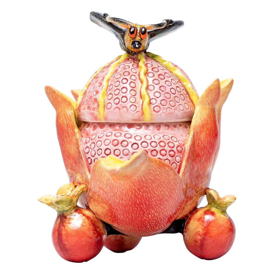 Ceramic Pomegranate And Butterfly Jewelry Box  , hand made in South Africa In Excellent Condition For Sale In North Miami, FL