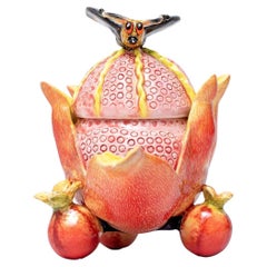 Portagioie in ceramica con melograno e farfalla  , realizzato a mano in Sudafrica
