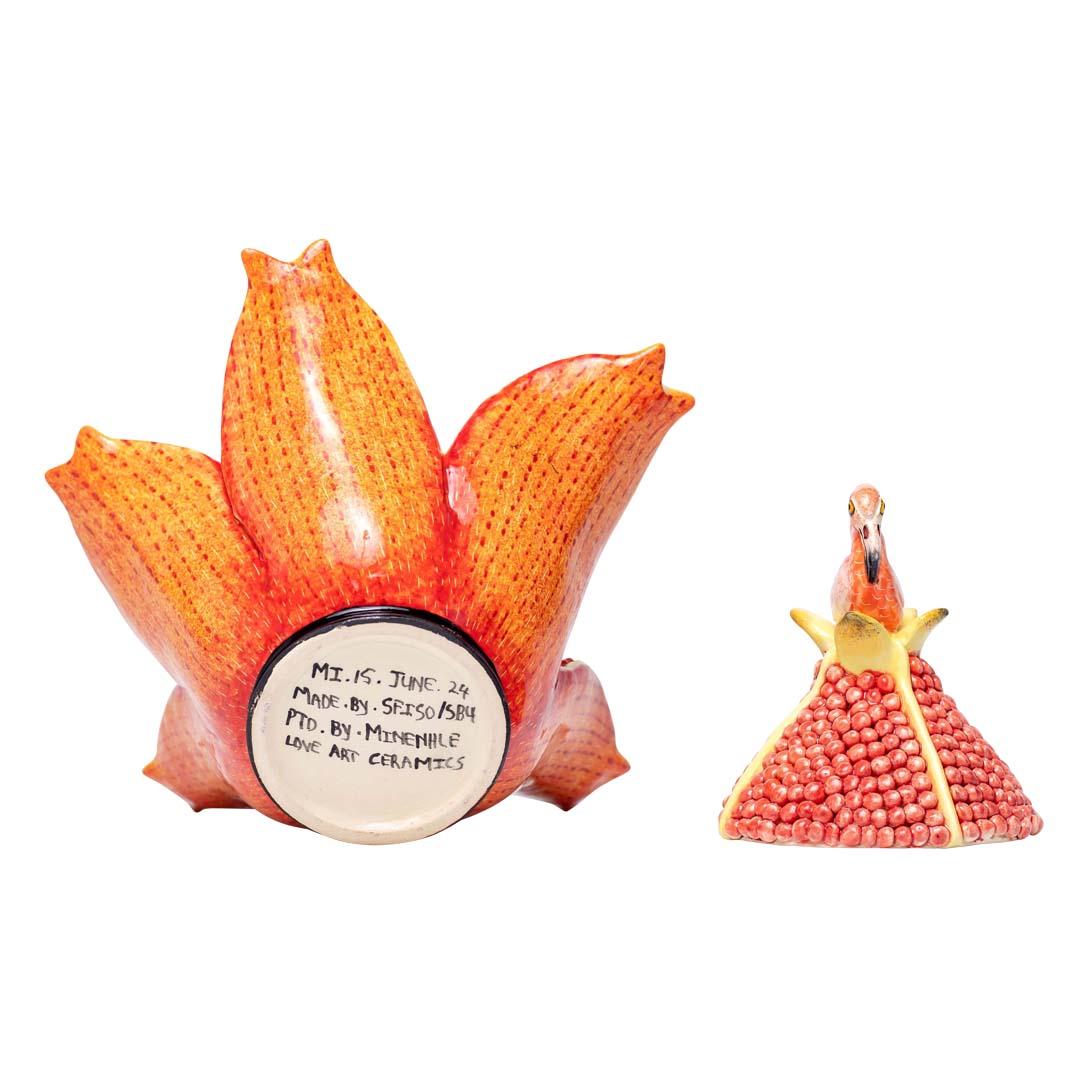 Modern Ceramic Pomegranate And Flamingo  Jewelry Box  , hand made in South Africa