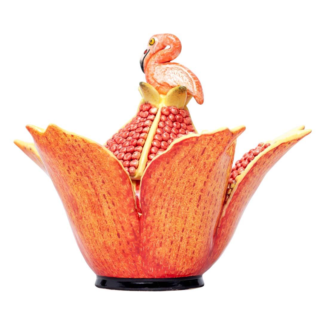 Hand-Painted Ceramic Pomegranate And Flamingo  Jewelry Box  , hand made in South Africa