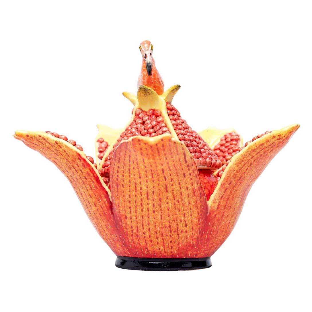 Ceramic Pomegranate And Flamingo  Jewelry Box  , hand made in South Africa In Excellent Condition In North Miami, FL