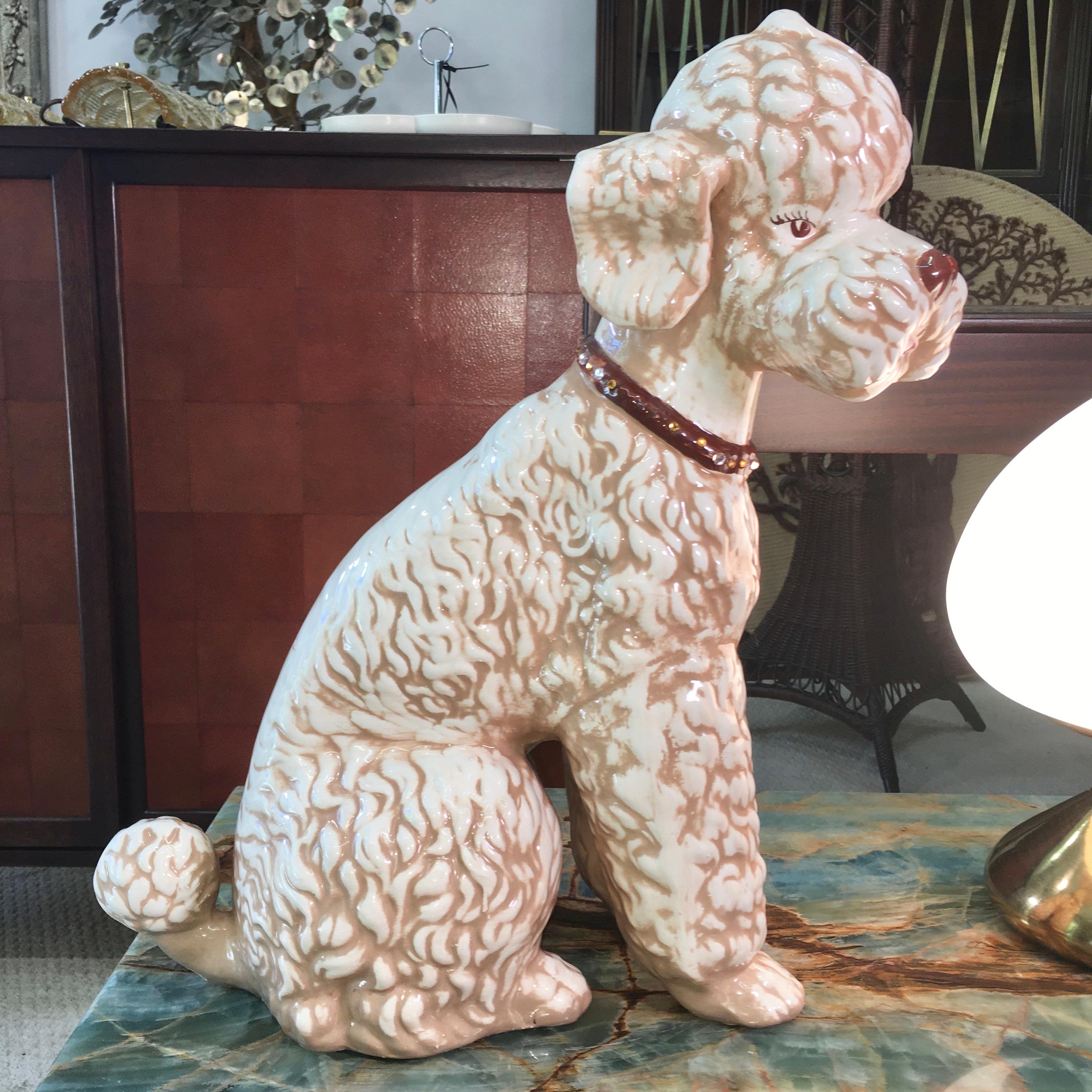 Ceramic Poodle with Jeweled Collar For Sale 2