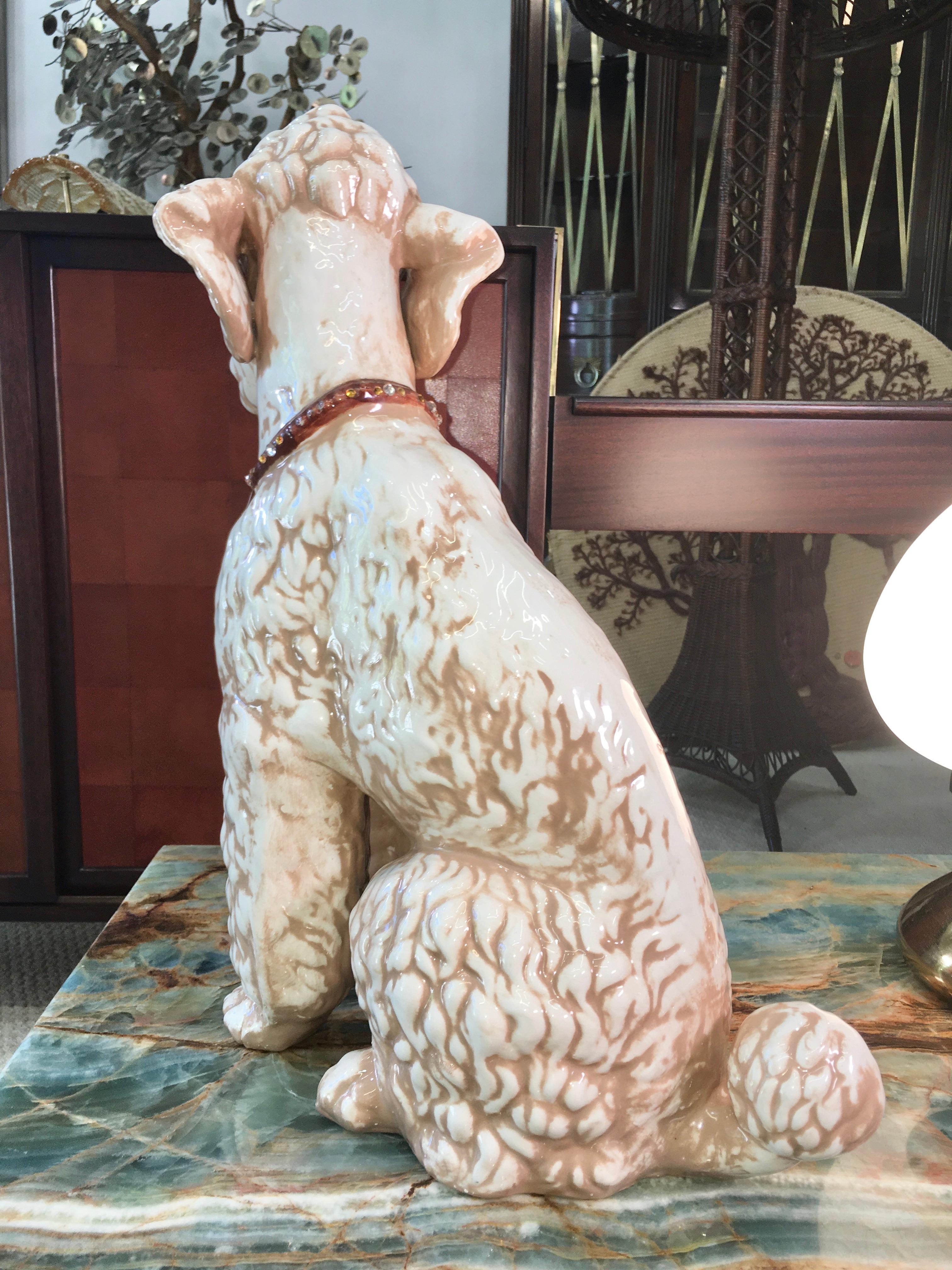 Italian Ceramic Poodle with Jeweled Collar For Sale