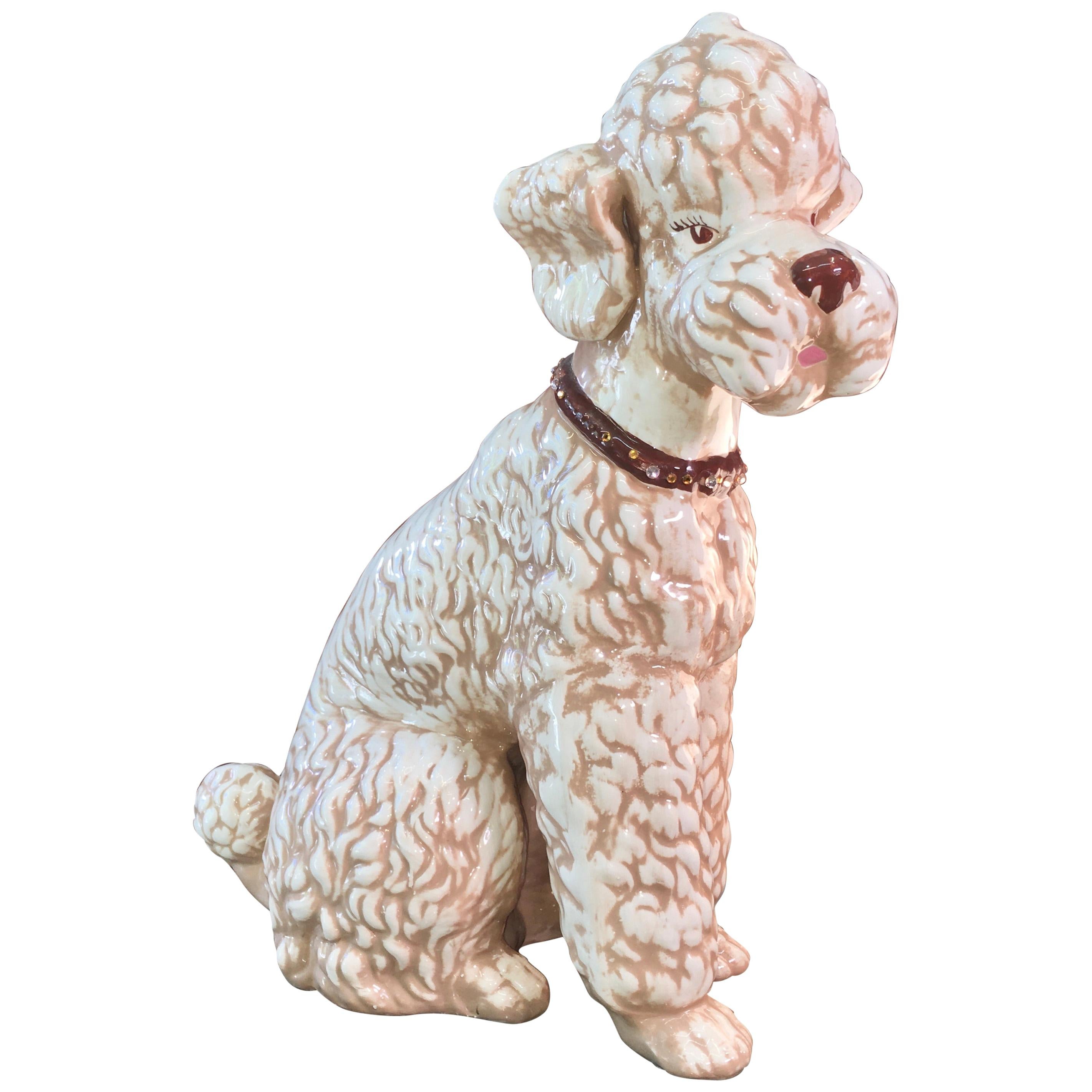 Ceramic Poodle with Jeweled Collar For Sale