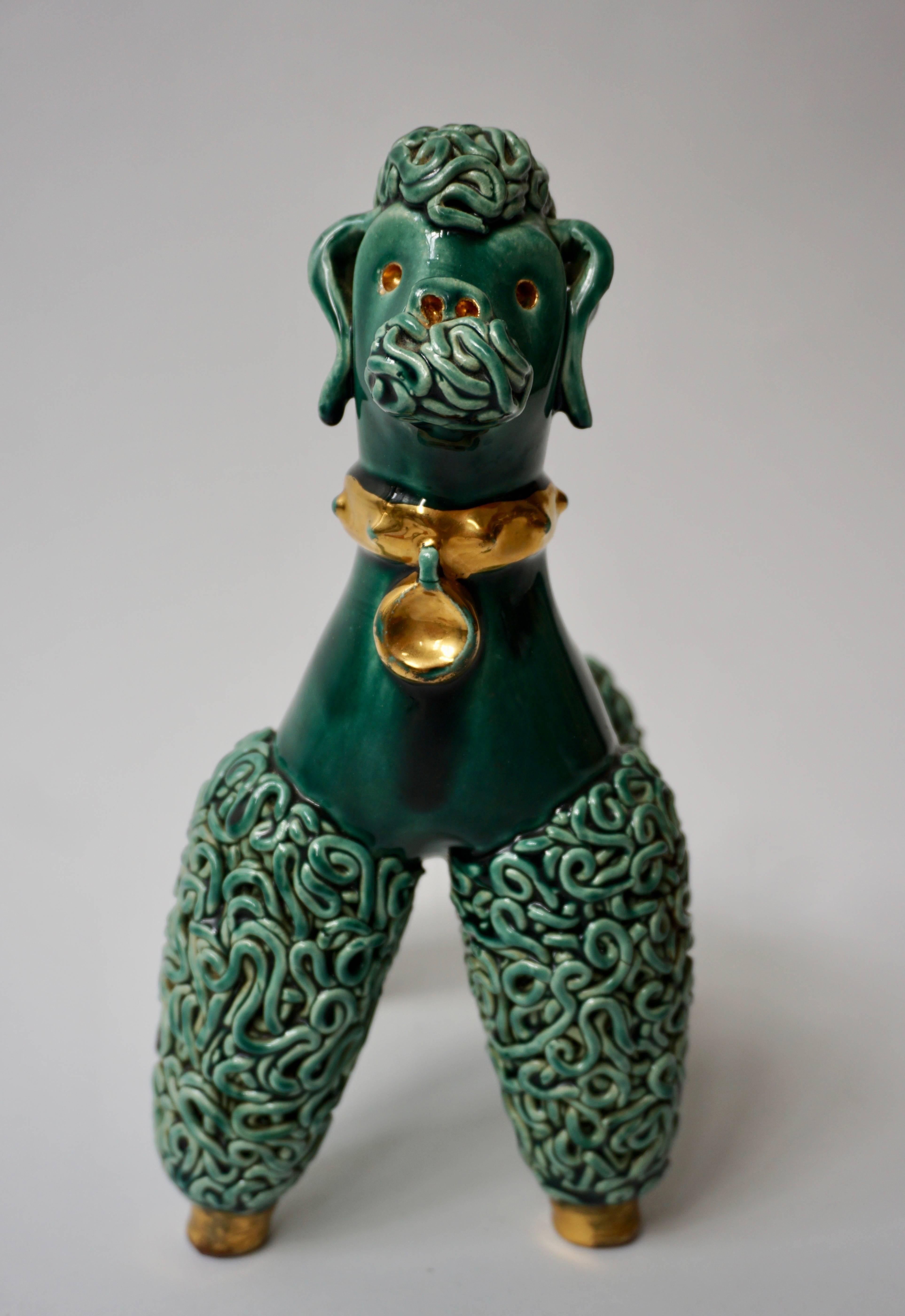 Mid-Century Modern Ceramic Porcelain Spaghetti Poodle Dog Sculpture