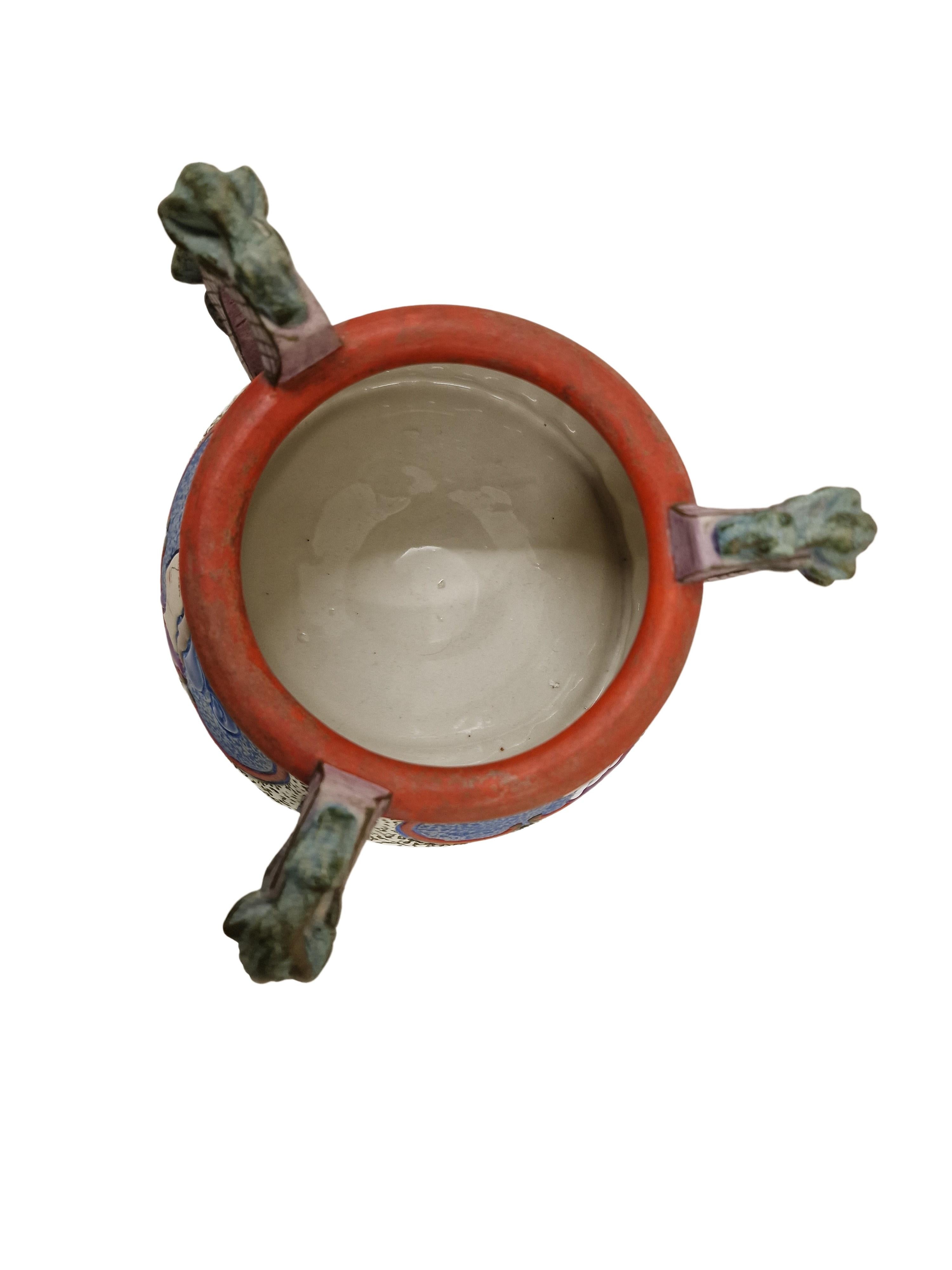 Hand-Painted Ceramic Pot, Bowl, Jardiniere, Three Musketeers, Dumas, Amphora, 1920, Bohemia For Sale