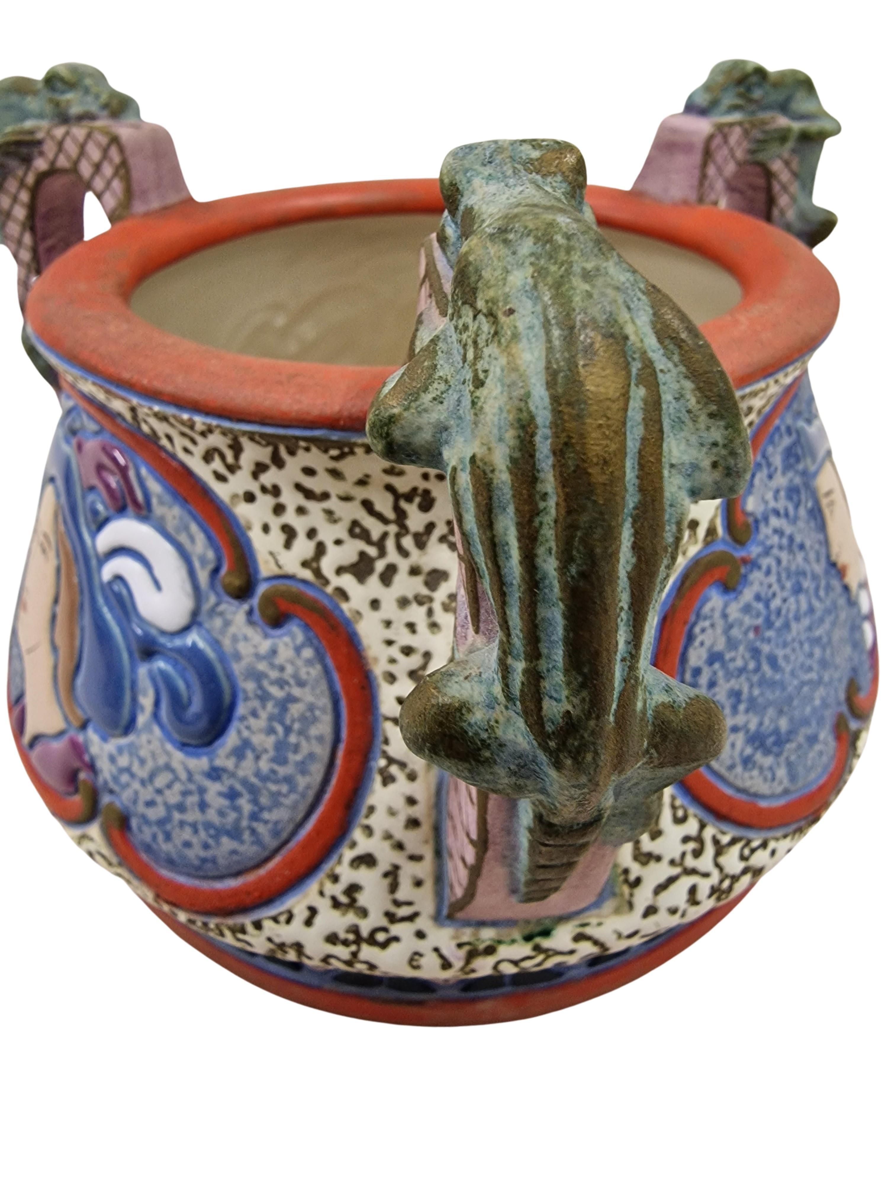 Ceramic Pot, Bowl, Jardiniere, Three Musketeers, Dumas, Amphora, 1920, Bohemia In Good Condition For Sale In Wien, AT