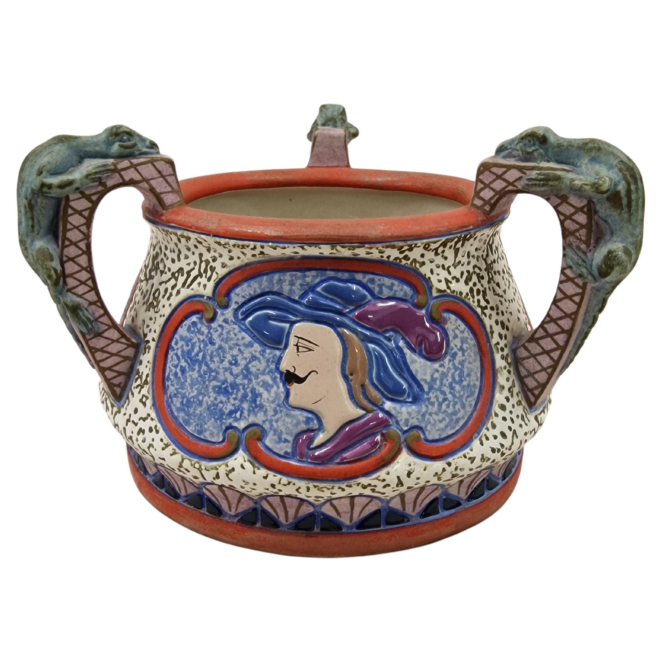 Ceramic Pot, Bowl, Jardiniere, Three Musketeers, Dumas, Amphora, 1920, Bohemia For Sale