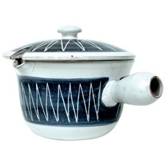 Retro Ceramic Pot with Lid Designed by Mette Doller for A&J Ceramics in 1950s, Sweden