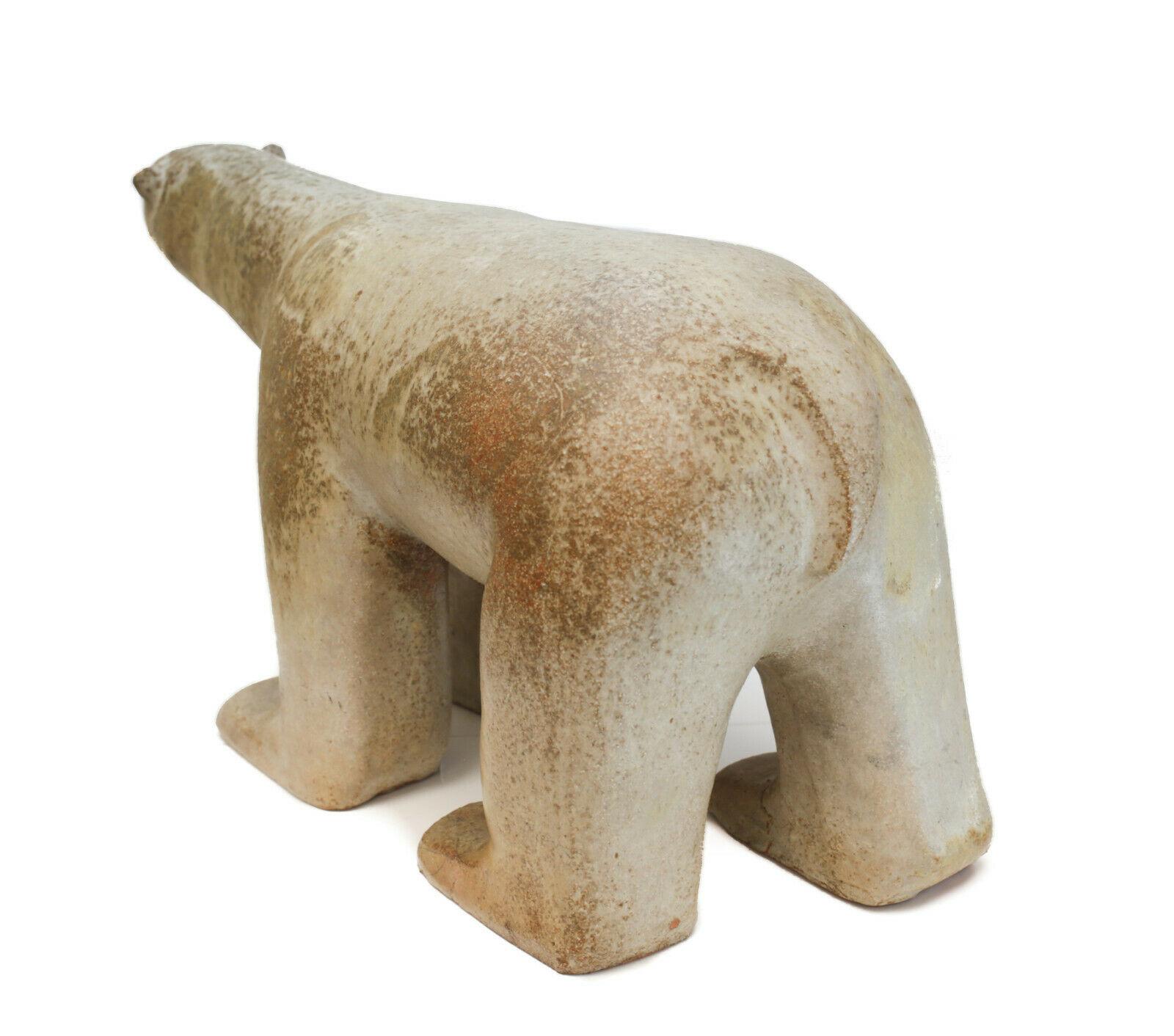 Ceramic Potter Polar Bear Sculpture by Loet Vanderveen In Distressed Condition For Sale In Pasadena, CA