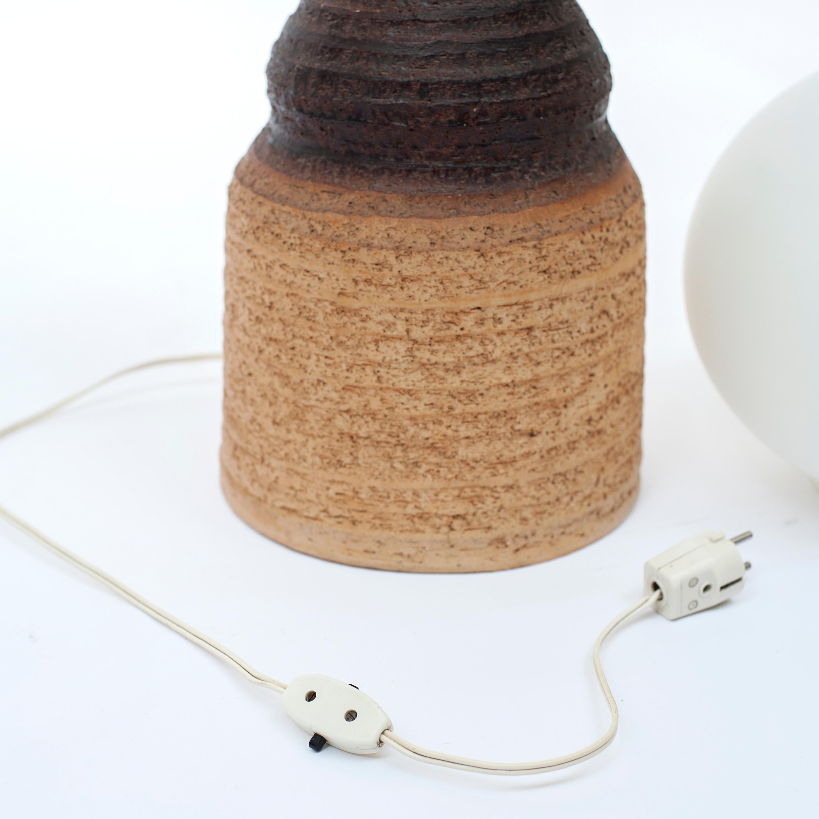 20th Century Brutalist Ceramic Pottery Table Lamp with Globe Shade, 1970s