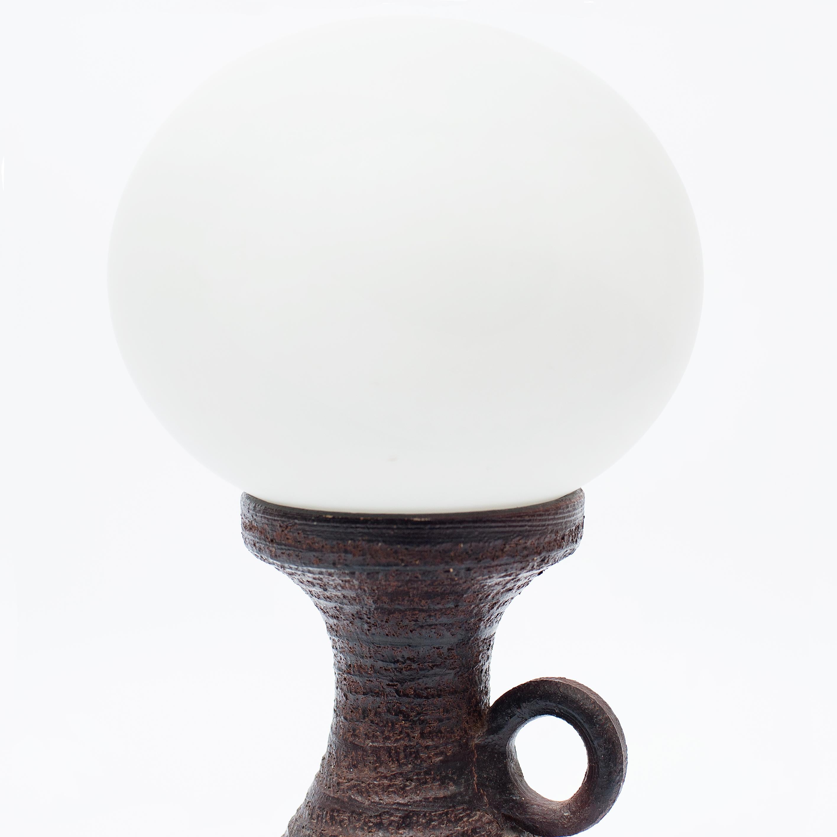 Brutalist Ceramic Pottery Table Lamp with Globe Shade, 1970s 2