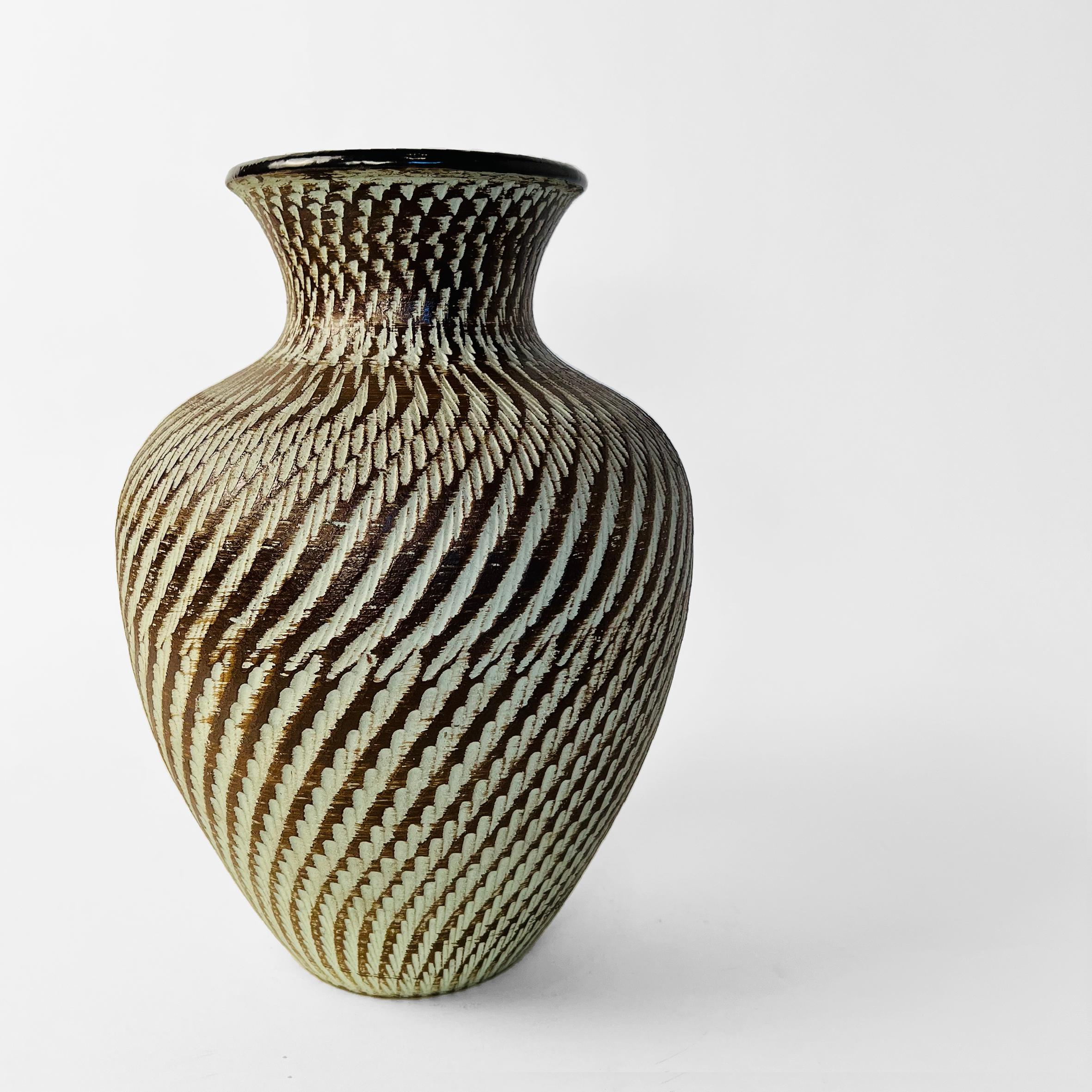 Carved Ceramic Pottery Vase by Dümler and Breiden. Germany, 1950s