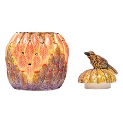 Ceramic Protea And Bird Jewelry Box  , hand made in South Africa