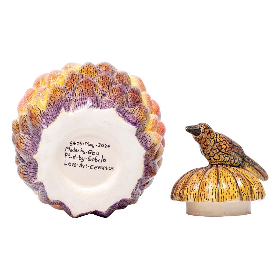 Modern Ceramic Protea And Bird Jewelry Box  , hand made in South Africa For Sale