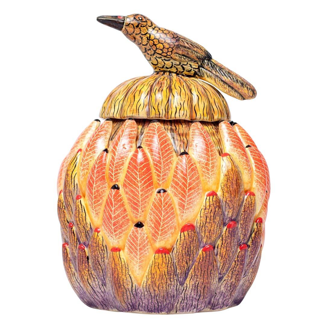 South African Ceramic Protea And Bird Jewelry Box  , hand made in South Africa For Sale