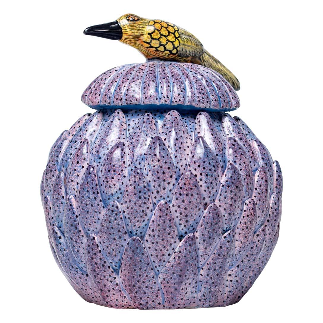 Hand-Painted Ceramic Protea And Bird Jewelry Box  , hand made in South Africa