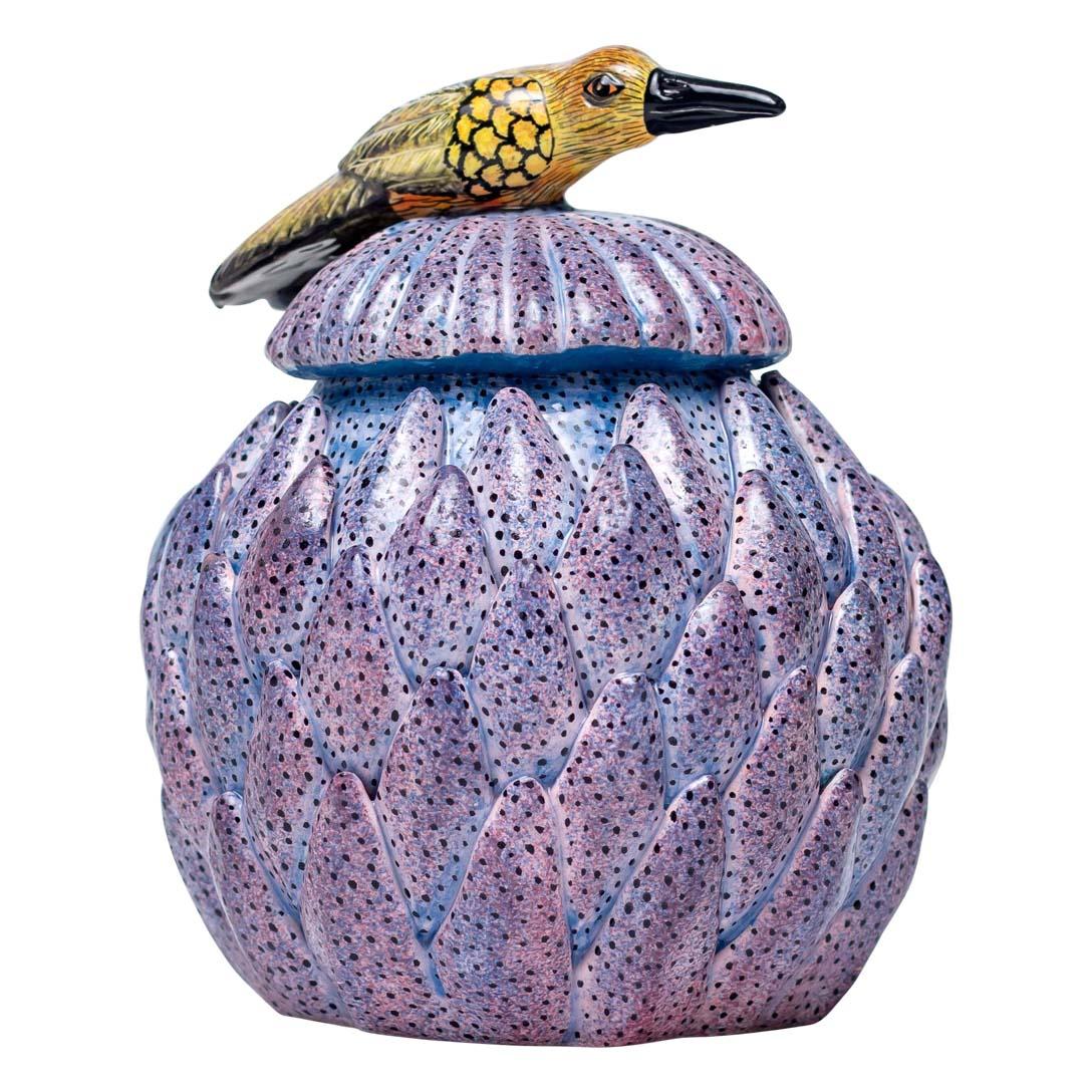 Ceramic Protea And Bird Jewelry Box  , hand made in South Africa In Excellent Condition In North Miami, FL