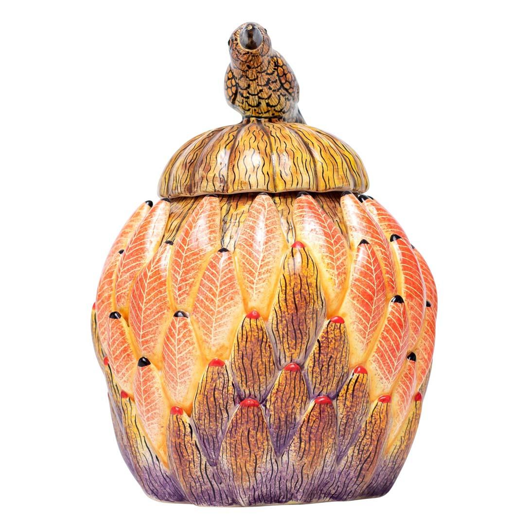 Ceramic Protea And Bird Jewelry Box  , hand made in South Africa In Excellent Condition For Sale In North Miami, FL