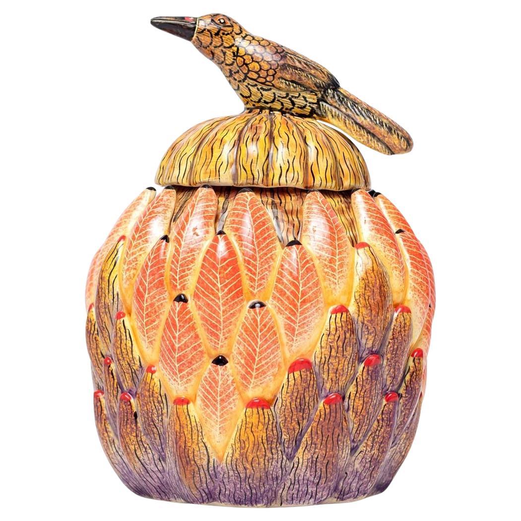 Ceramic Protea And Bird Jewelry Box  , hand made in South Africa