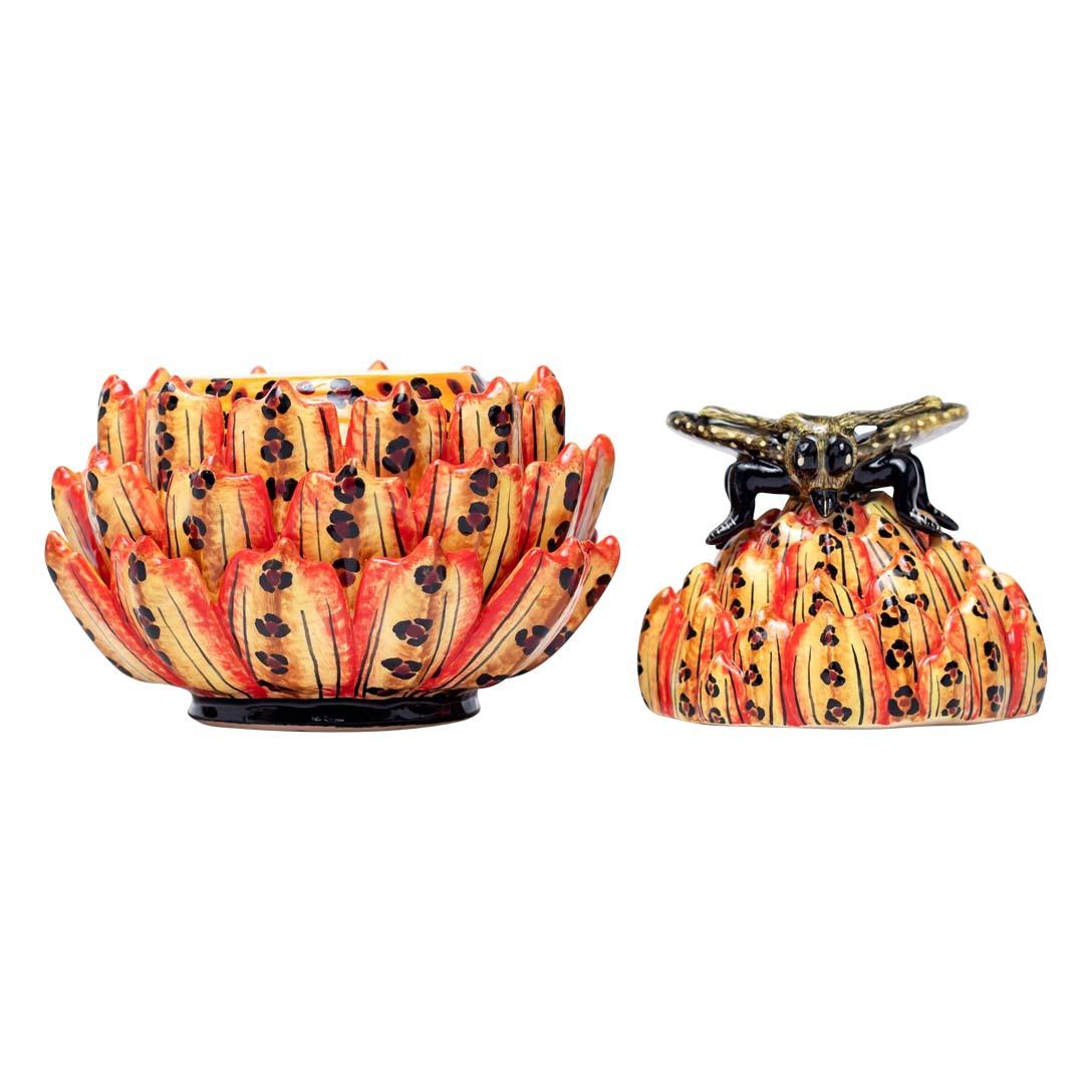 Modern Ceramic Protea And Butterfly Jewelry Box  , hand made in South Africa For Sale