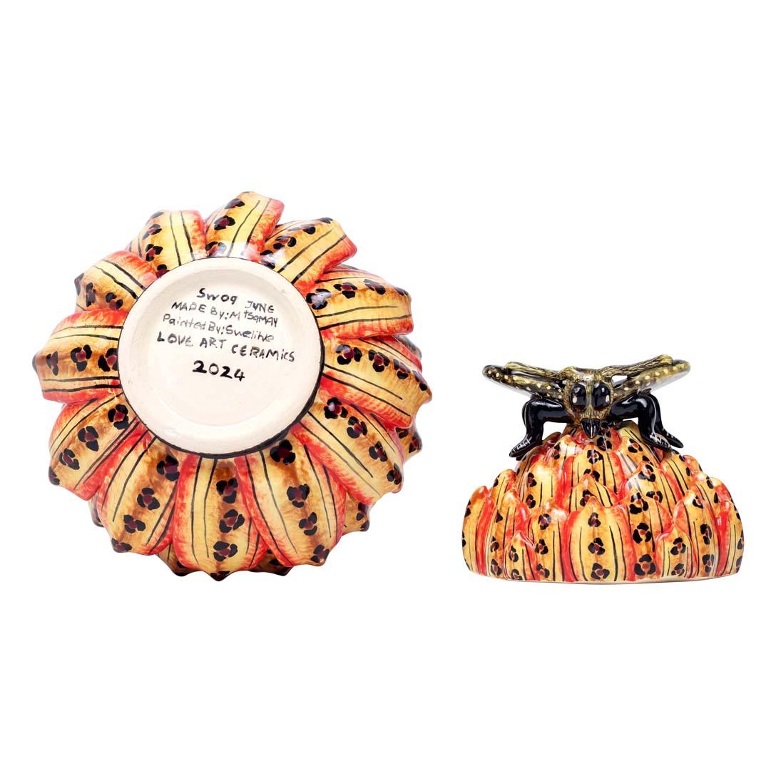 South African Ceramic Protea And Butterfly Jewelry Box  , hand made in South Africa For Sale