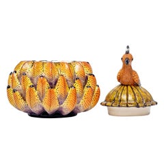 Ceramic Protea And Hoopoe Jewelry Box  , hand made in South Africa